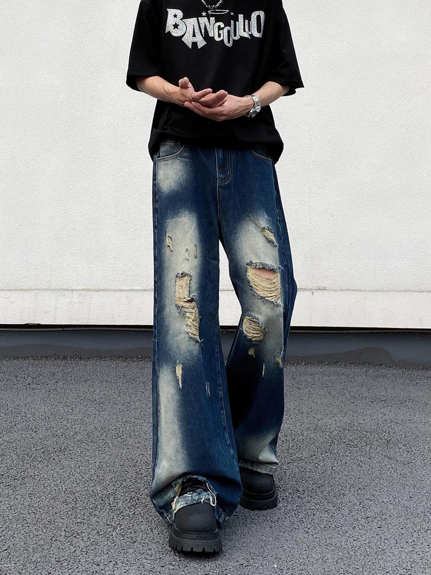 Jean American retro washed distressed gradient ripped jeans Size US 32 / EU 48 - 3 Thumbnail