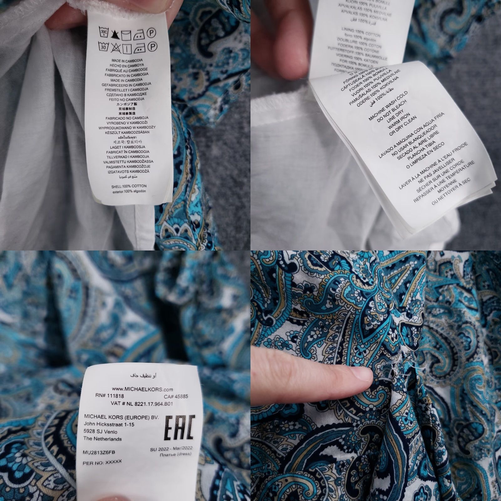 Michael Kors Michael Kors Paisley Cold Shoulder Dress Womens XL Blue Cotton Long Sleeve Mini Dress Size XL / US 12-14 / IT 48-50 - 8 Thumbnail