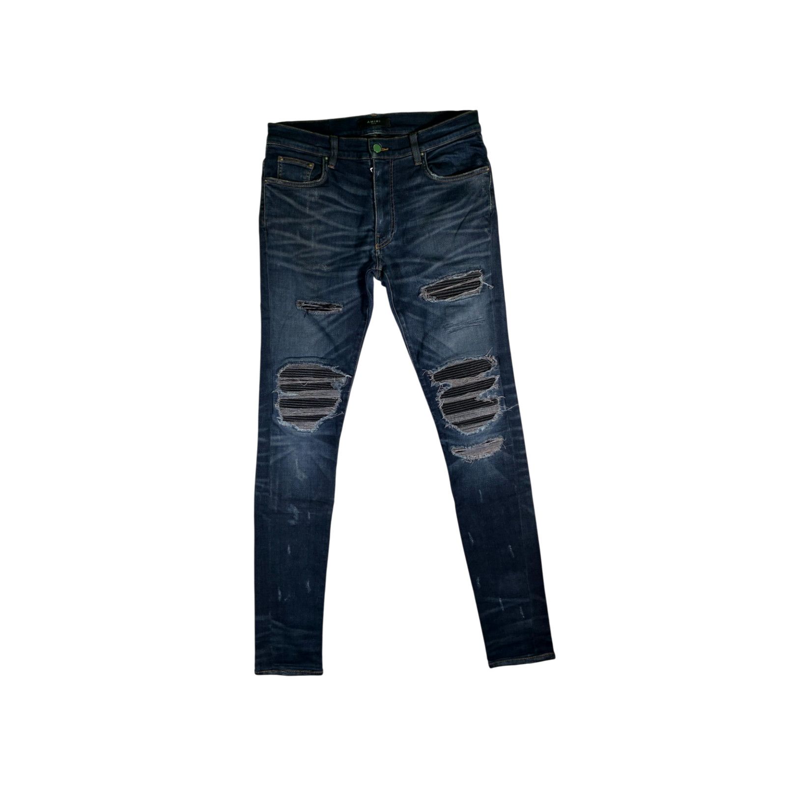 Amiri Amiri OG Leather Patch Dark Wash & Black Jeans Size US 31 - 1 Thumbnail