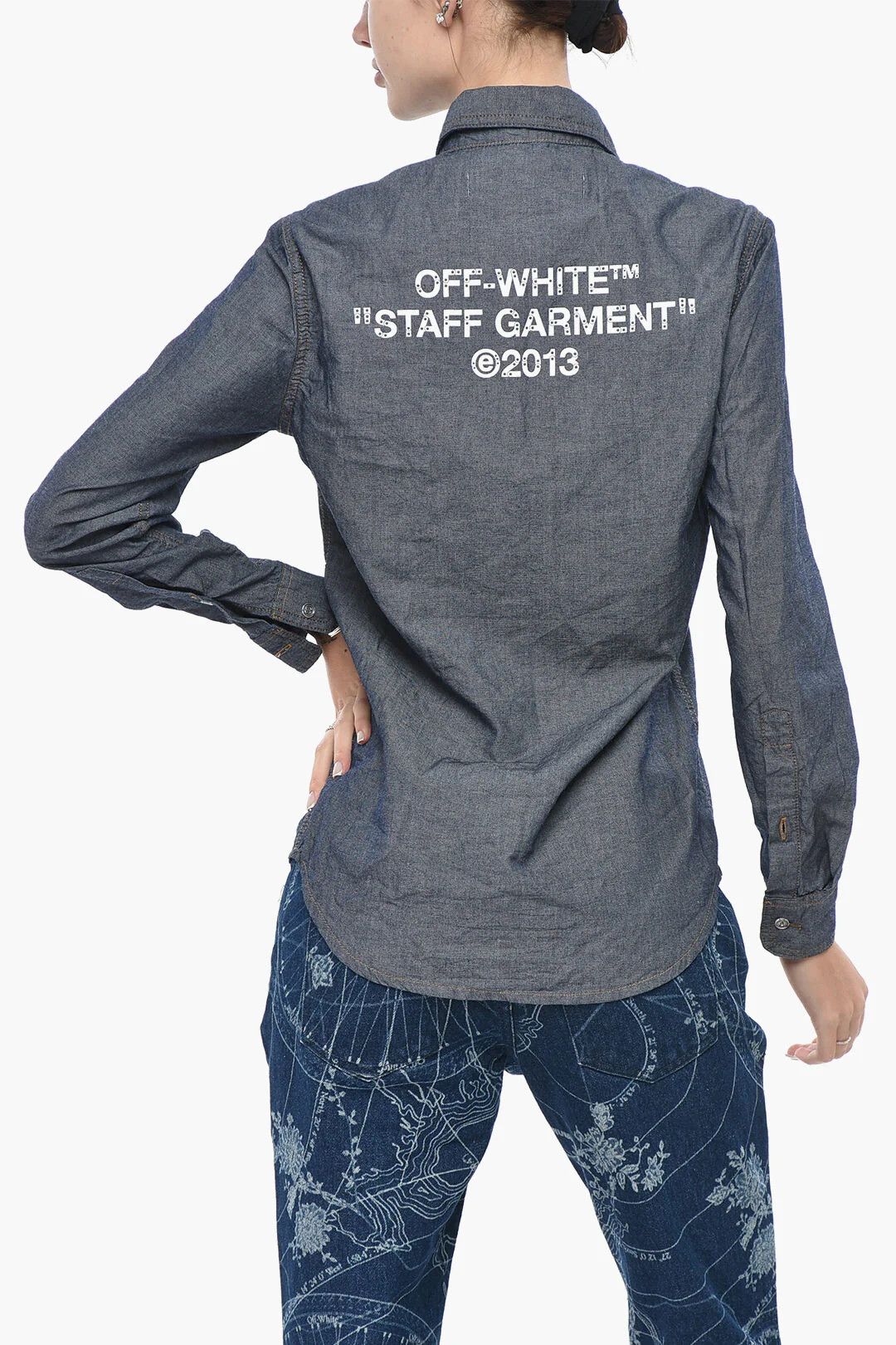 Off-White og1mm0426 Cotton Blouse in Blue Size XS / US 0-2 / IT 36-38 - 2 Thumbnail