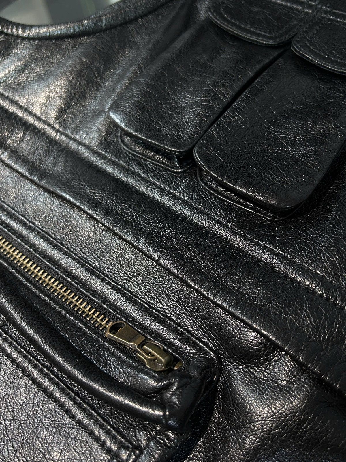 LUU DAN LUU DAN Black Cargo Faux Leather Vest Size 46R - 6 Thumbnail