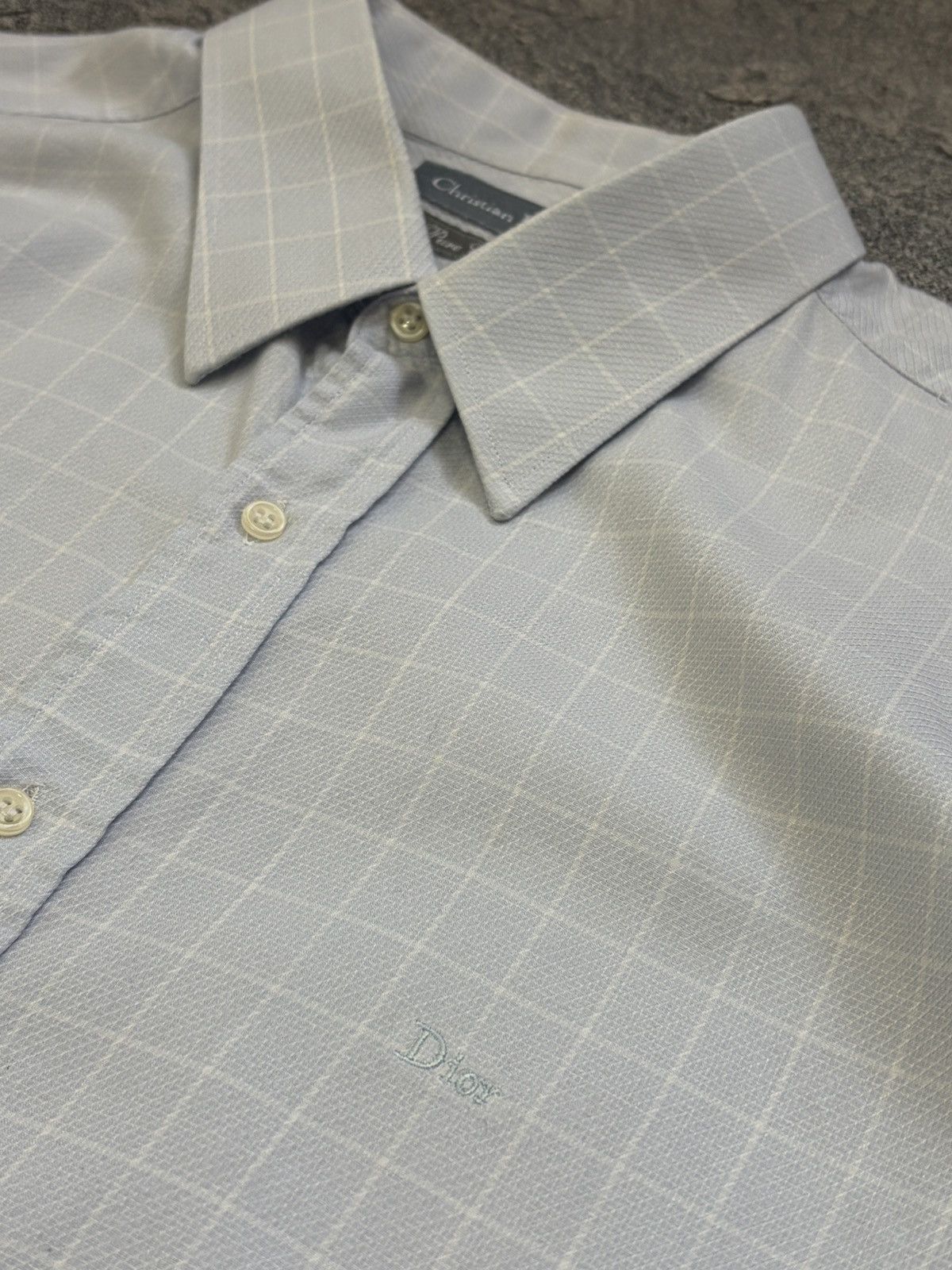 Christian Dior Monsieur Vintage Christian Dior Check Cotton Shirt Blue White XL Size US XL / EU 56 / 4 - 3 Thumbnail