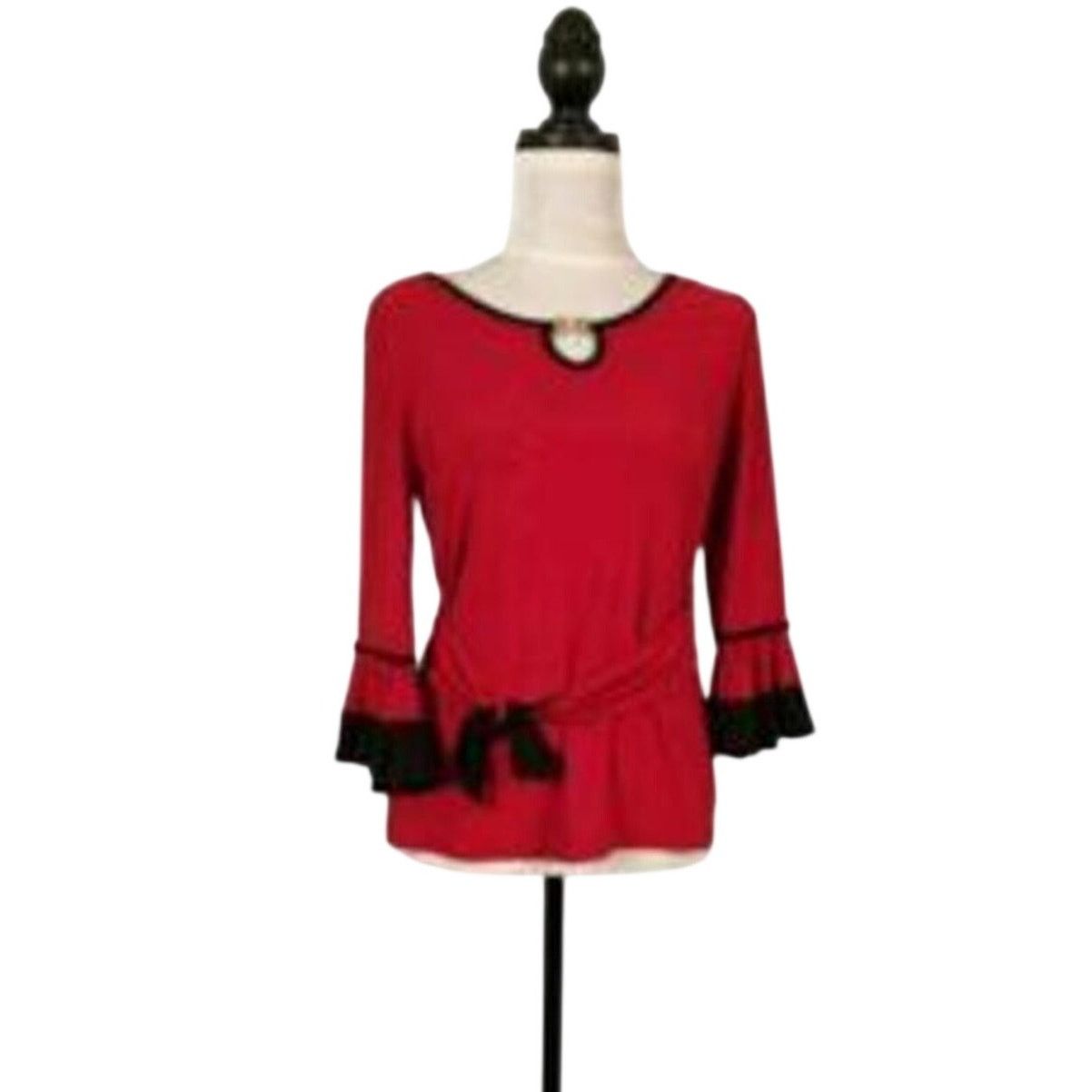 Other Liz McCoy Size Small Red 3/4 Bell Sleeve Top Black Accents Size S / US 4 / IT 40 - 1 Thumbnail