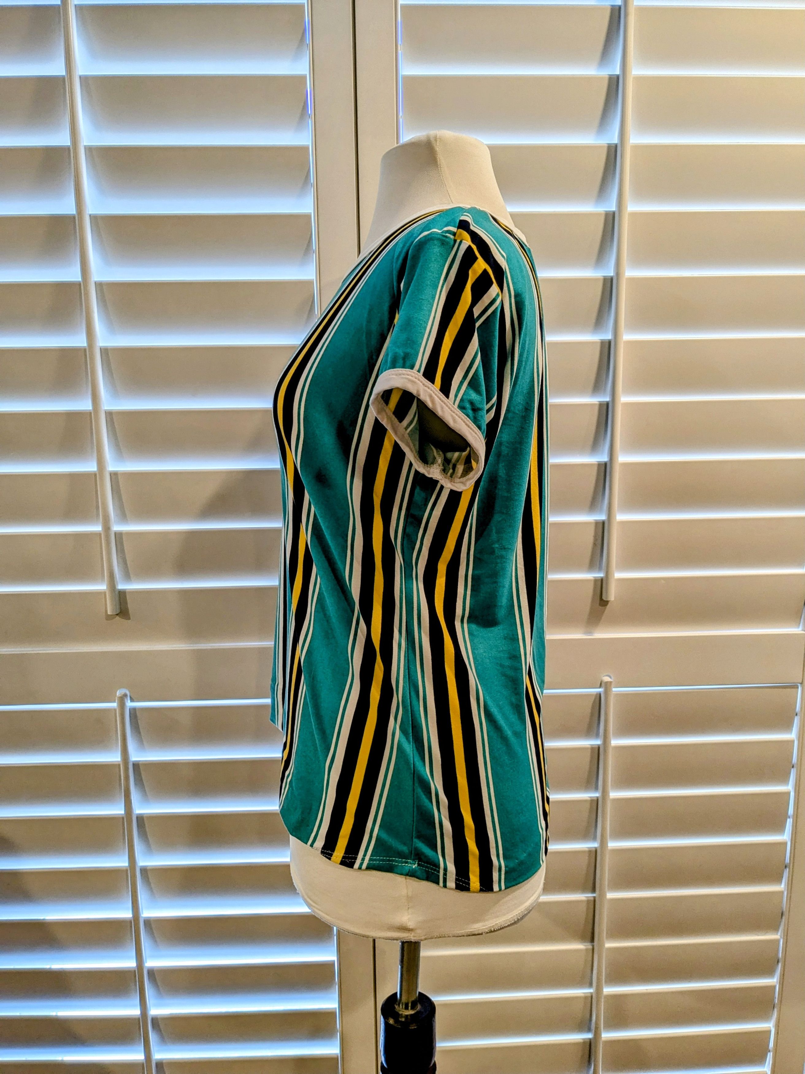 Designer Marci Womens Juniors Green Blue White Yellow Striped Shirt Size XL / US 12-14 / IT 48-50 - 3 Thumbnail
