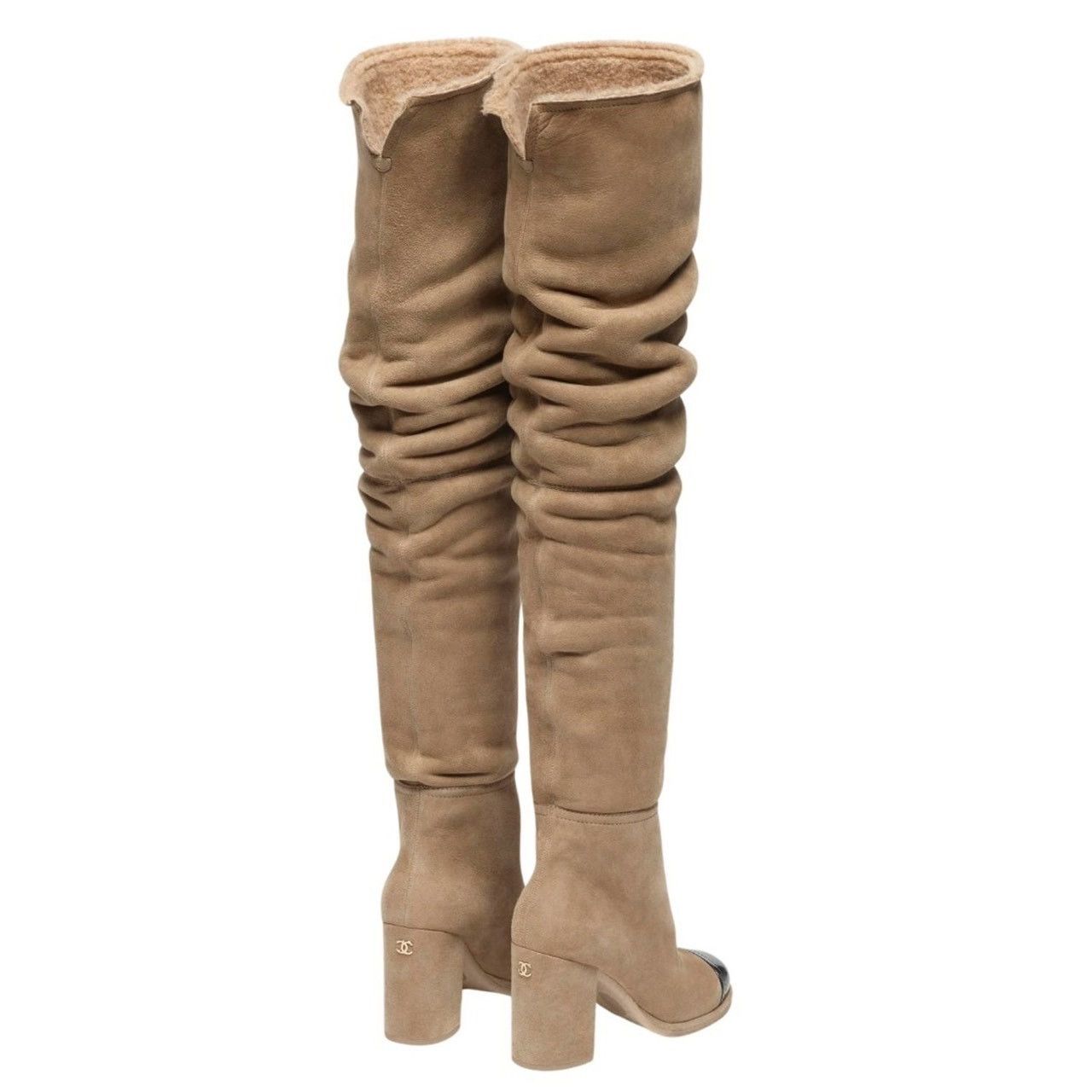 Chanel 24K Suede Shearling Fur Thigh High OTK Block Heel Boots 37 Size US 7 / IT 37 - 22 Thumbnail