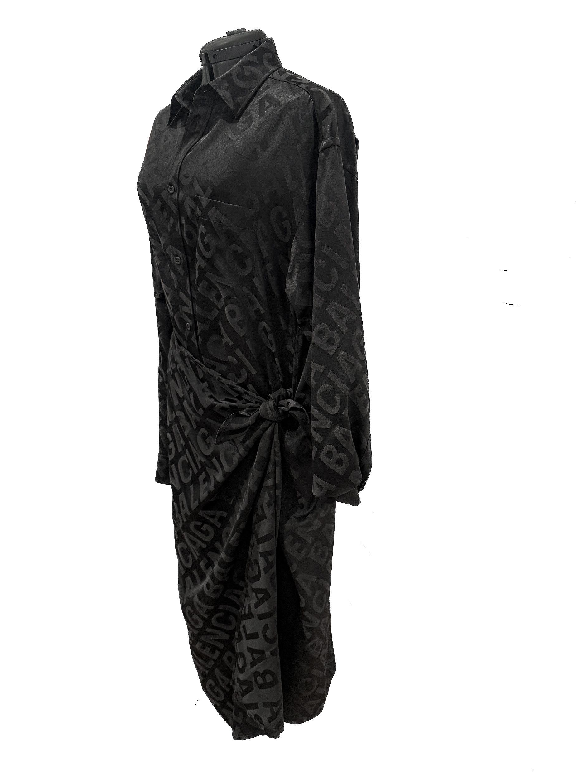 Balenciaga Balenciaga 2021 Black All-over Logo Wrap Shirt Dress Size XS / US 0-2 / IT 36-38 - 2 Thumbnail