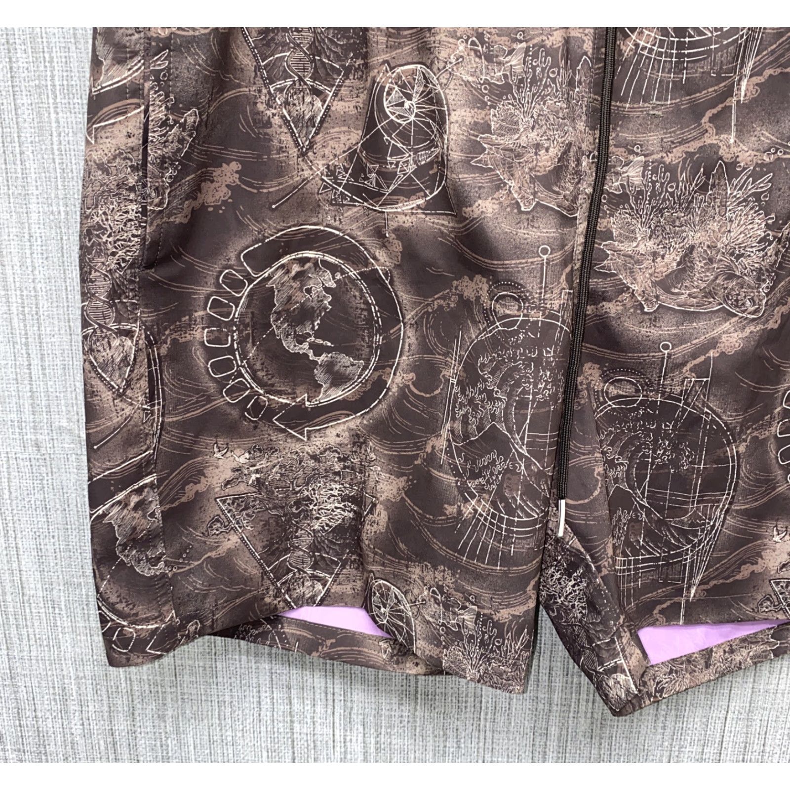 Vintage Psycho Tuna Mens Board Shorts Bottom Brown Polyester Drawstring Size XL Maps Trunks Regular Men Size US 36 / EU 52 - 4 Thumbnail