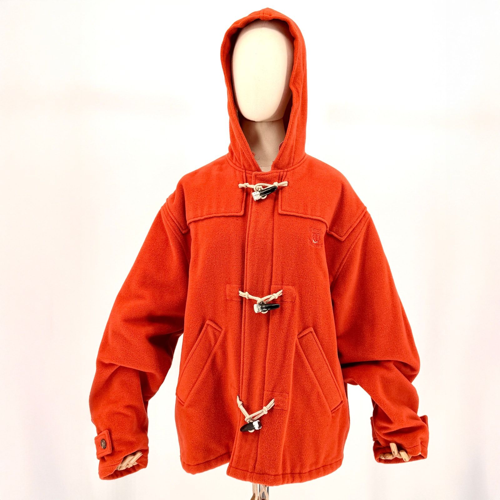 80s/90s Caroche Harvest Orange Hooded Toggle Duffle Coat