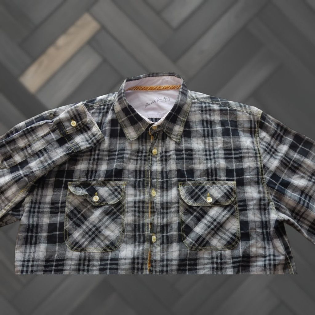 Vintage Arnold Zimberg Men's Button Front Shirt M Gray Plaid Cotton Long Sleeve Size US M / EU 48-50 / 2 - 1 Thumbnail