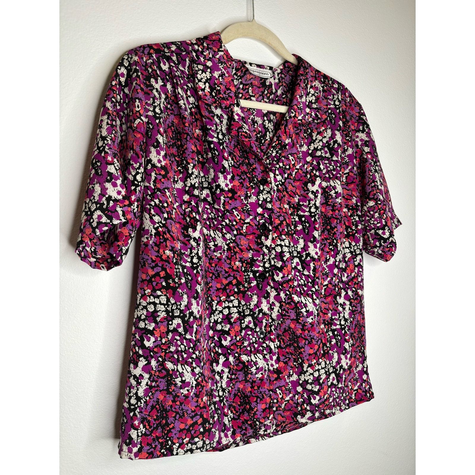 Vintage Vintage Impressions, pink and purple button up blouse ￼ Size L / US 10 / IT 46 - 2 Thumbnail