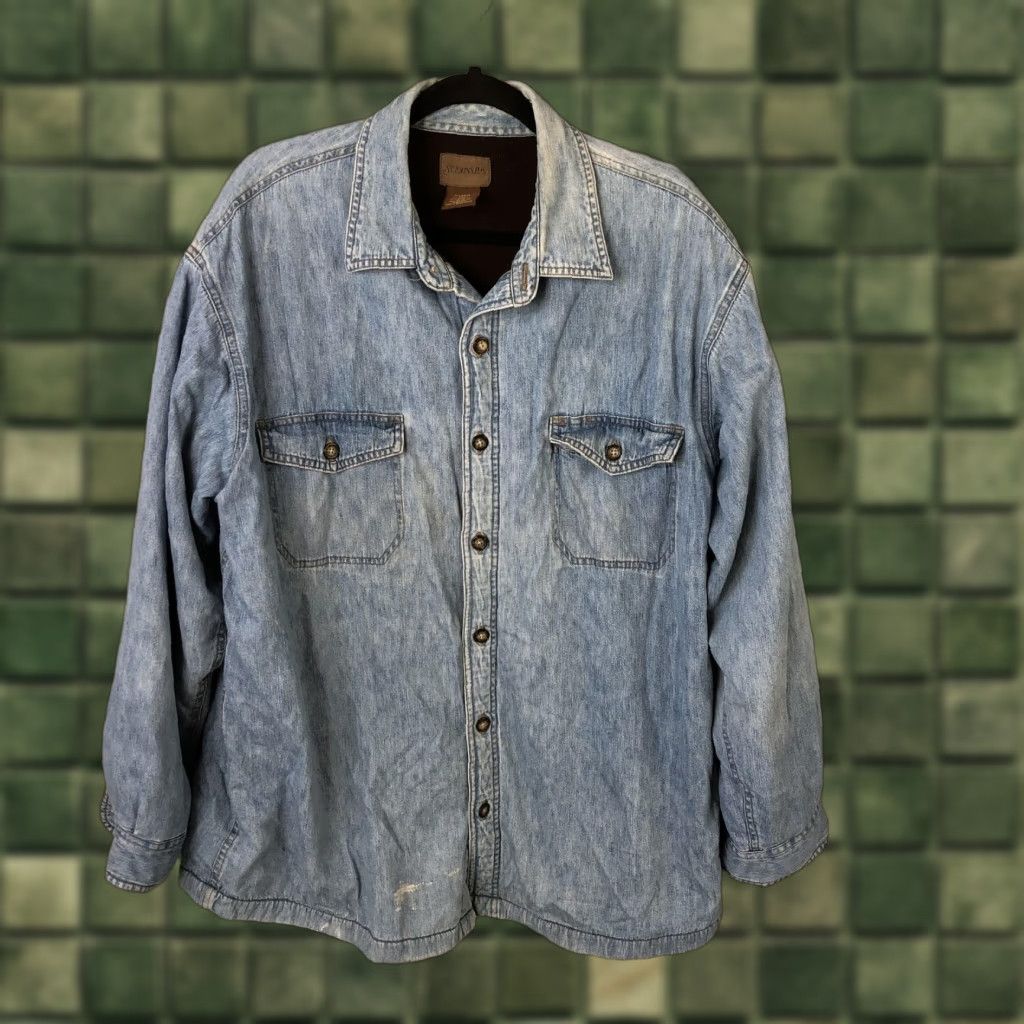 St. John's Bay Jacket Mens XL Blue Denim Fleece Lined Shacket Workwear Grunge
