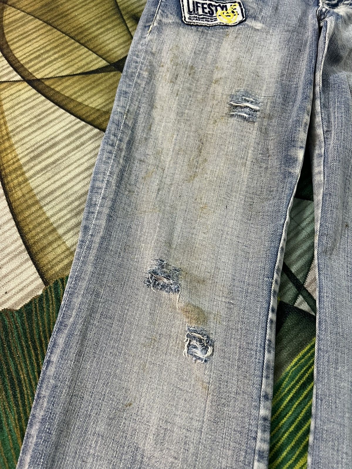 If Six Was Nine 💥Double Waist💥Japanese Unbrand Distress Patchwork Jean Size US 31 - 7 Thumbnail