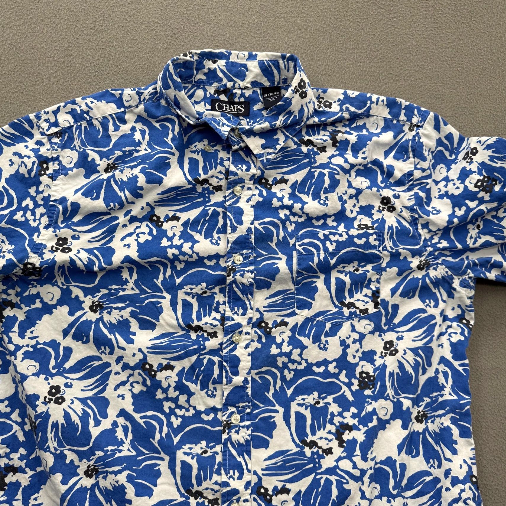 Chaps Chaps Shirt Mens XL Blue White Hawaiian Floral Short Sleeve Button Up Size US XL / EU 56 / 4 - 8 Thumbnail