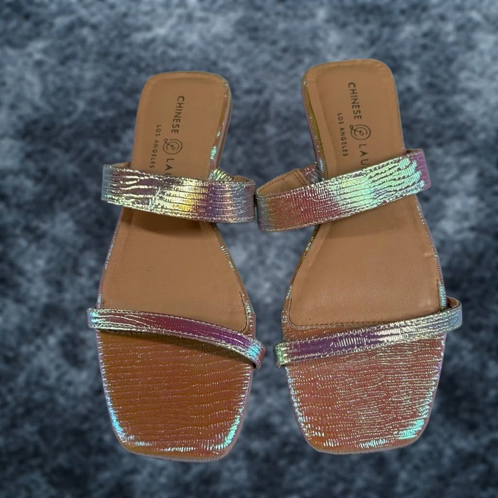 Chinese Laundry Chinese Laundry Slide Sandals Womens 6.5 Pink Iridescent Square Toe Flat Size US 7 / IT 37 - 1 Thumbnail