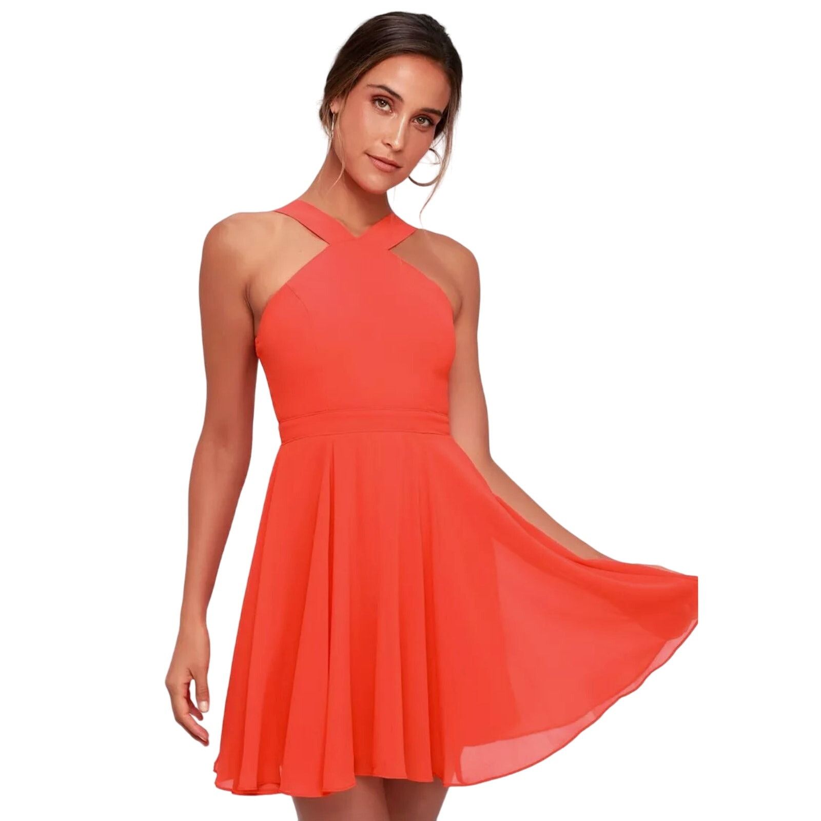 Other Lulus Flowy Forevermore Skater Mini Dress in Coral Red Small Size S / US 4 / IT 40 - 1 Thumbnail