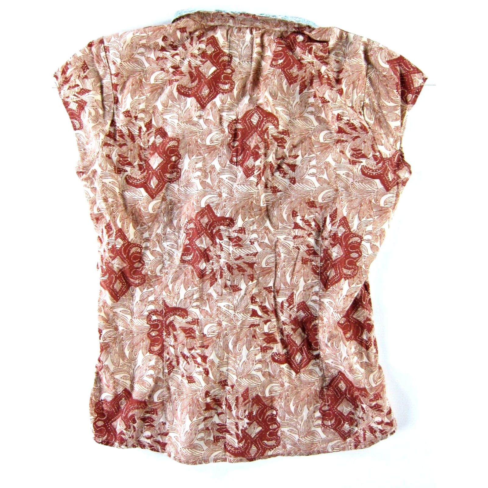 Gramicci Gramicci Blouse Cap Sleeve Button Down Collared 100% Cotton Floral Brown Blue S Womens Size S / US 4 / IT 40 - 2 Thumbnail