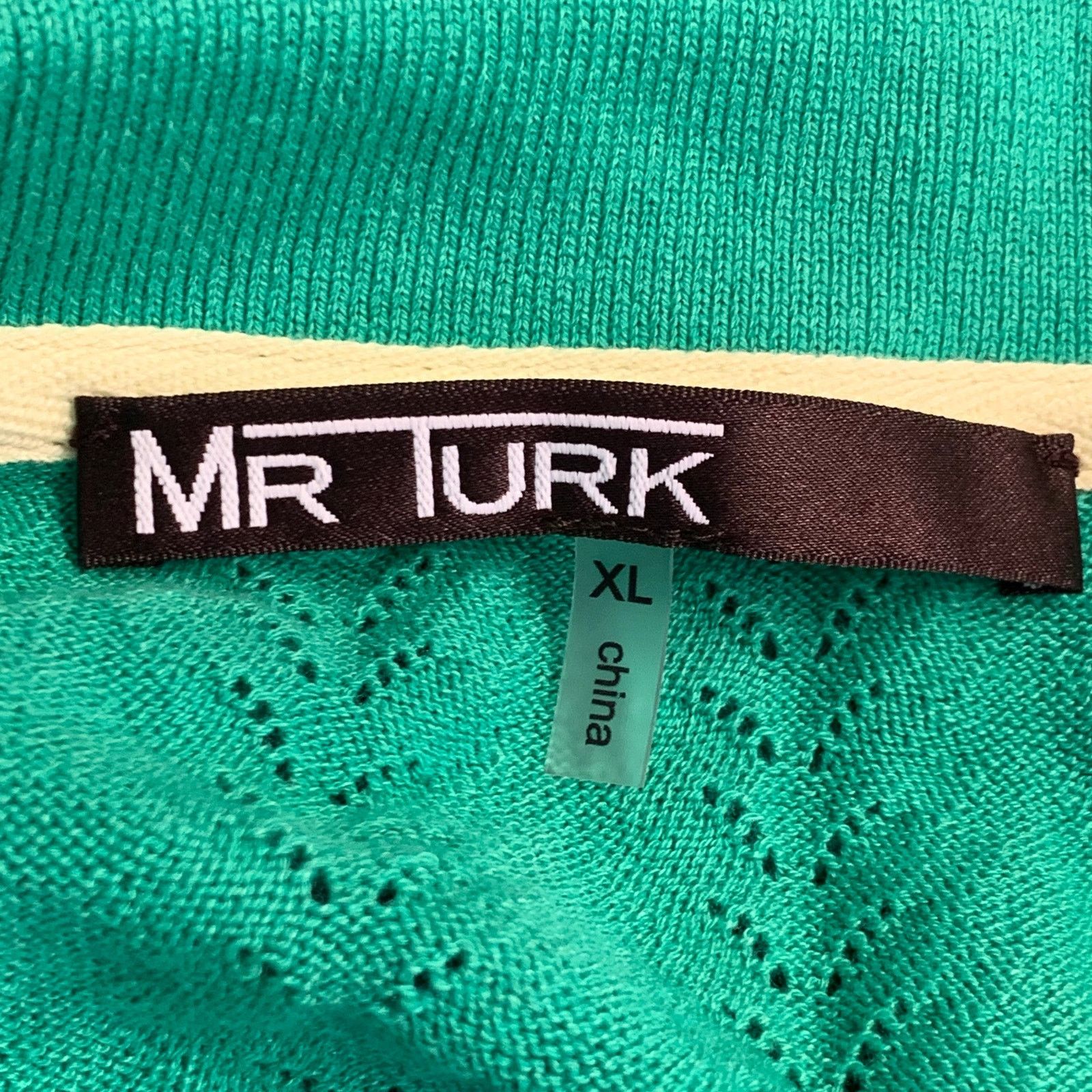 Mr Turk XL Cole Green Pointelle Knit Cotton Blend Half Placket Polo Size US XL / EU 56 / 4 - 5 Thumbnail