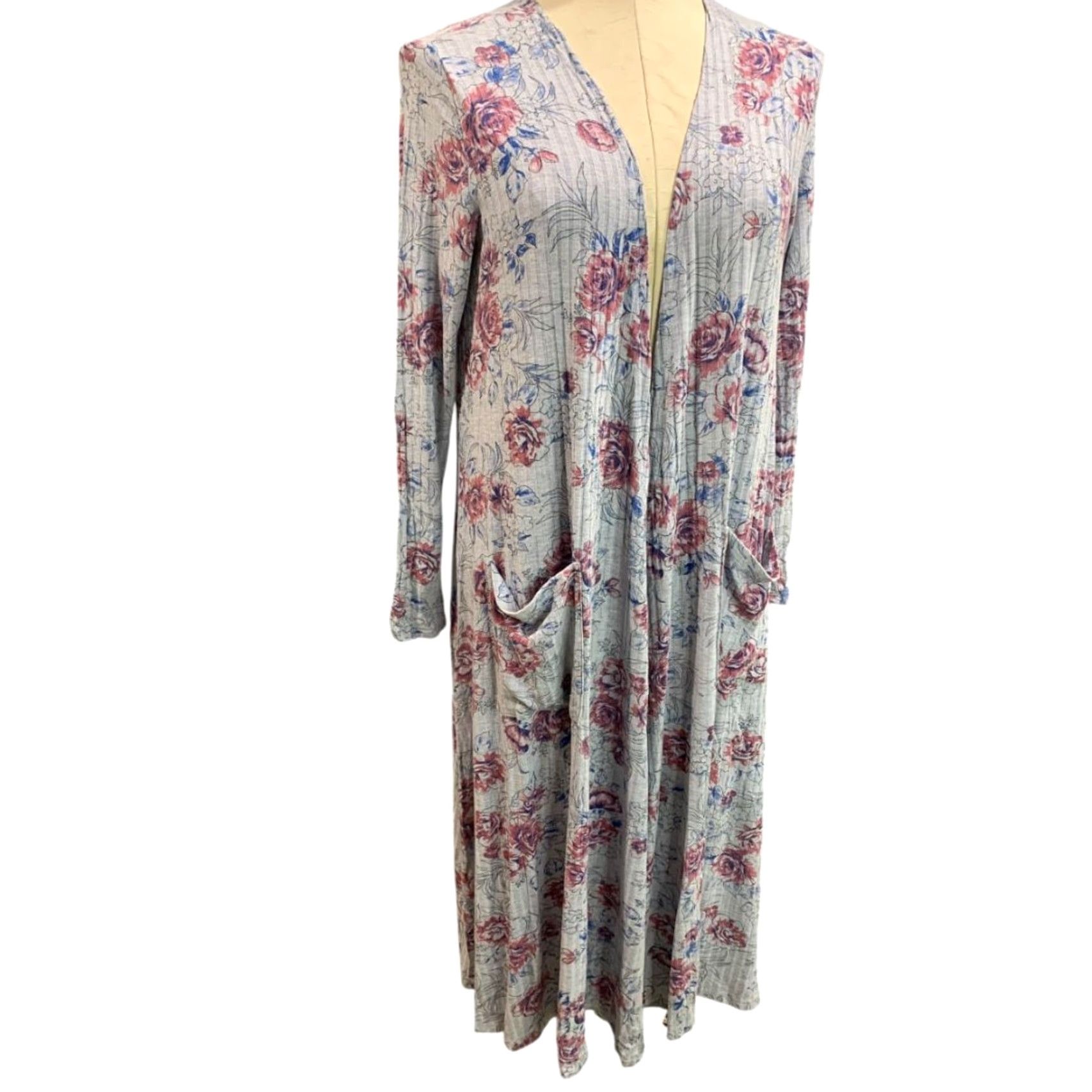 Vintage VINTAGE LuLaRoe Sarah Duster Long Cardigan Gray Floral Pockets Womens Small Cardigan Womens Gray Floral Pockets 90s? Size S / US 4 / IT 40 - 2 Thumbnail