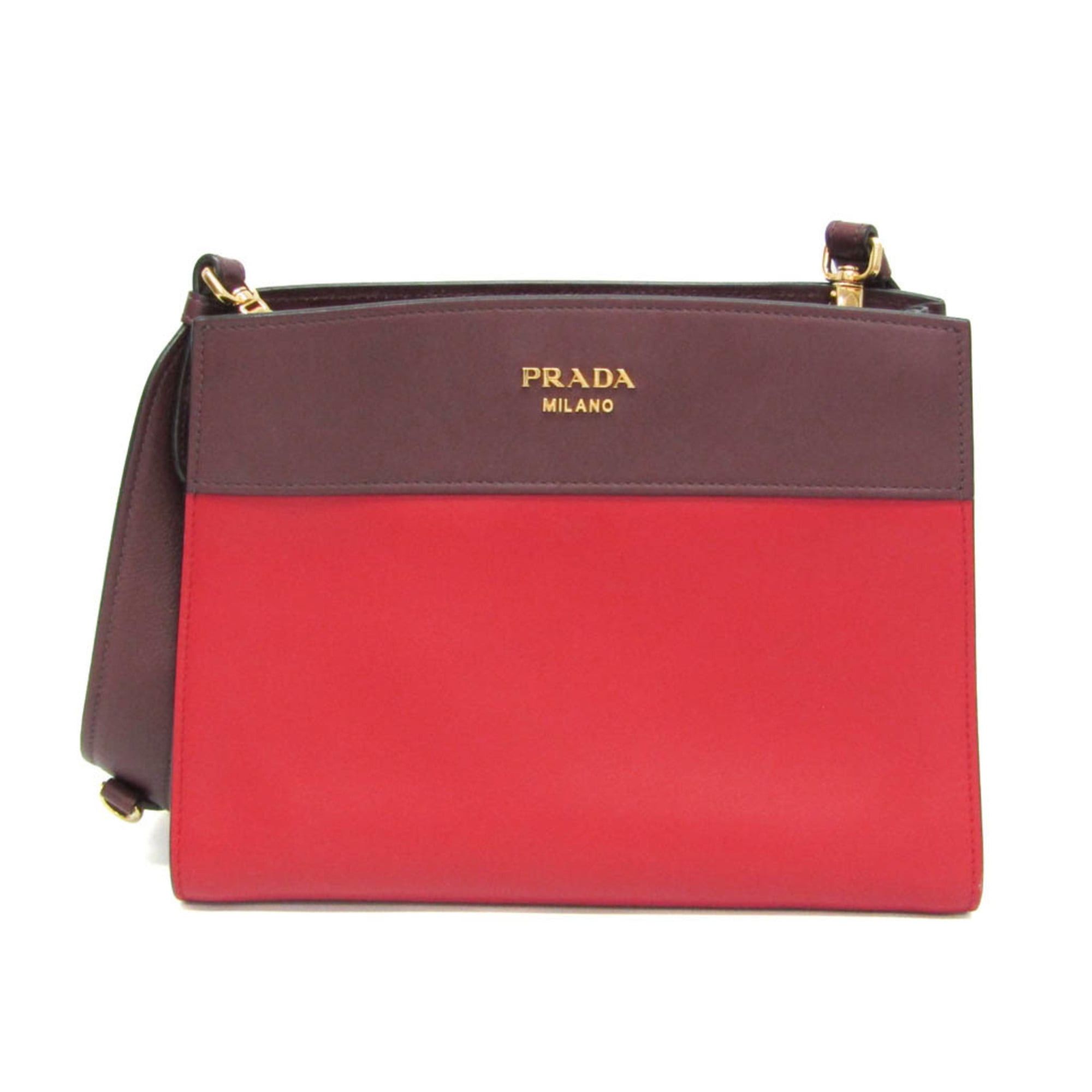 Prada Prada Bibliothèque 1BC034 Women's Leather Shoulder Bag Red Color,Wine Size ONE SIZE - 1 Thumbnail