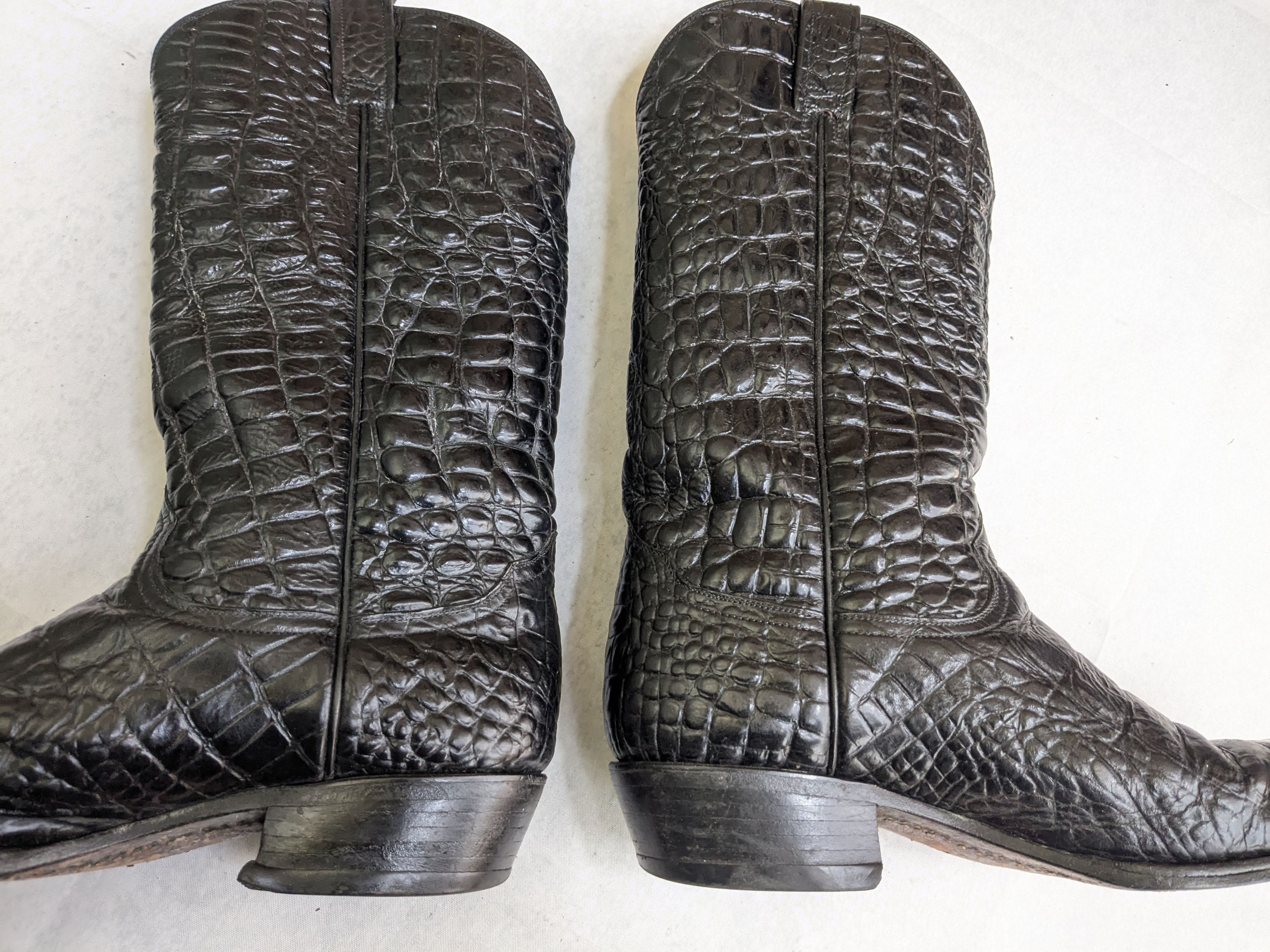 Vintage Cowboy Boots Black Alligator Leather 9 E Wide