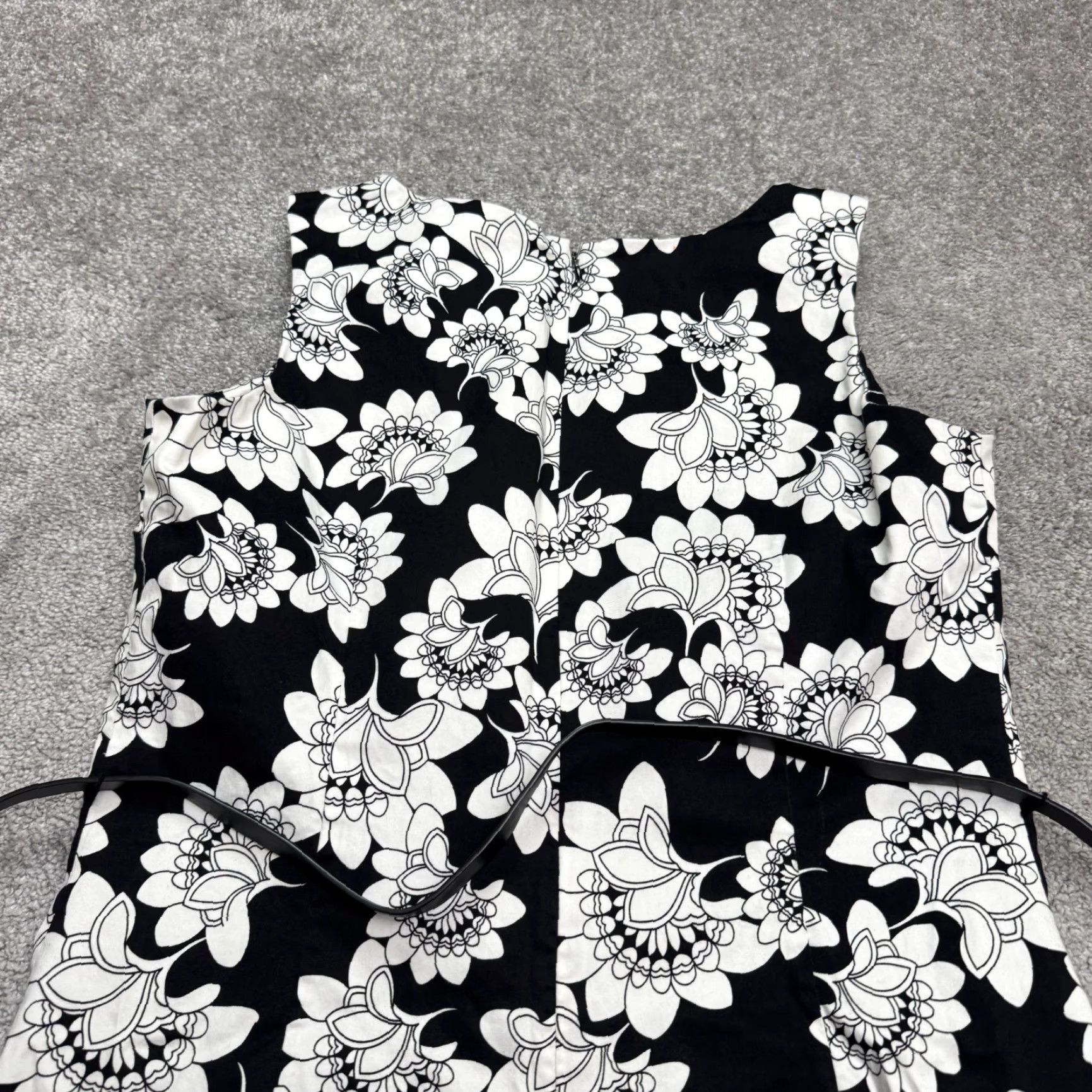 Charter Club VINTAGE Charter Club Floral Belted Midi Sheath Dress Womens 14 Black White Sleeveless Size XL / US 12-14 / IT 48-50 - 3 Thumbnail
