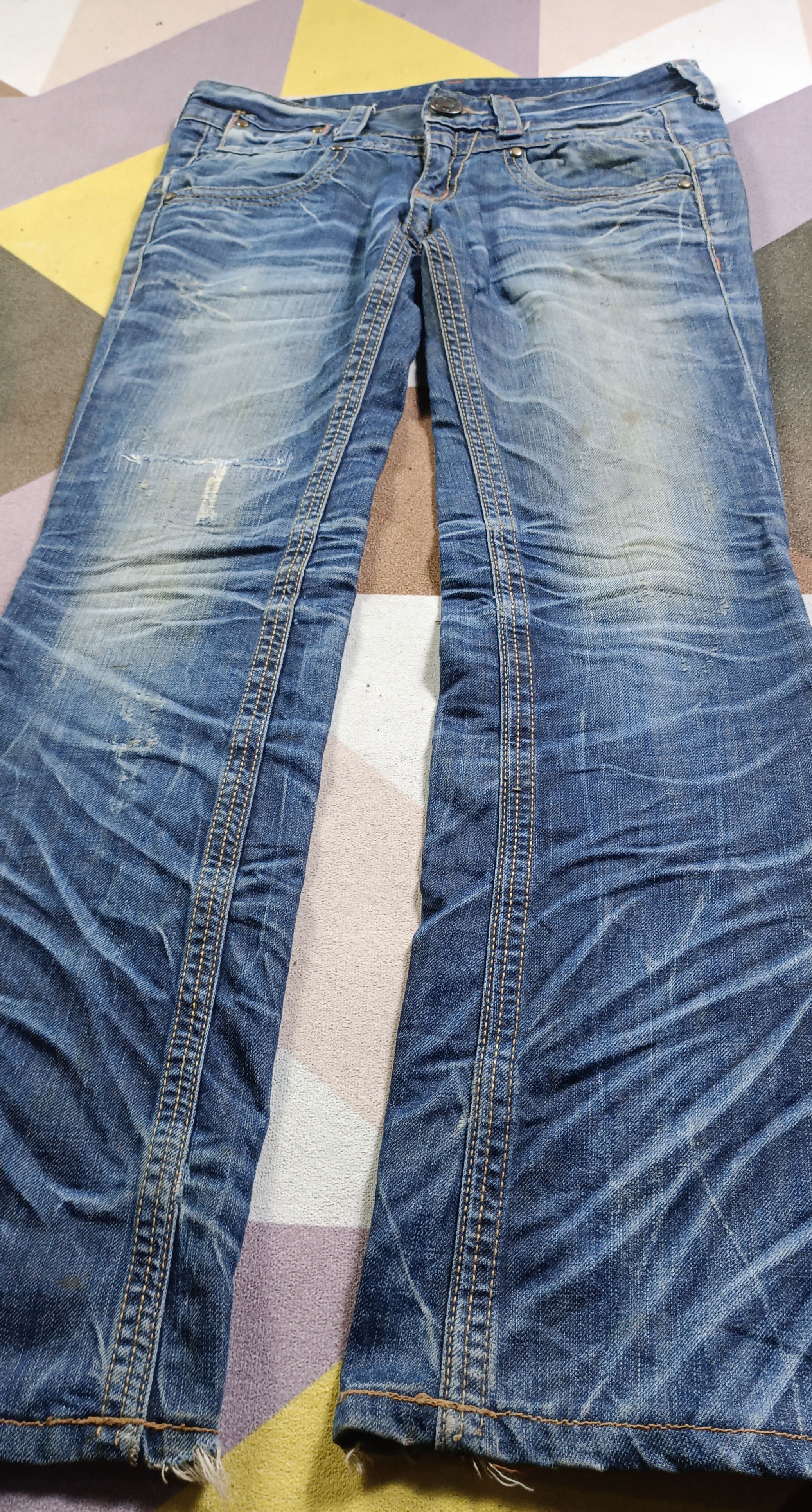If Six Was Nine 🔥🔥LOLITA Exotic Vtg Denim Super Flare Distressed Jeans Size US 31 - 5 Thumbnail