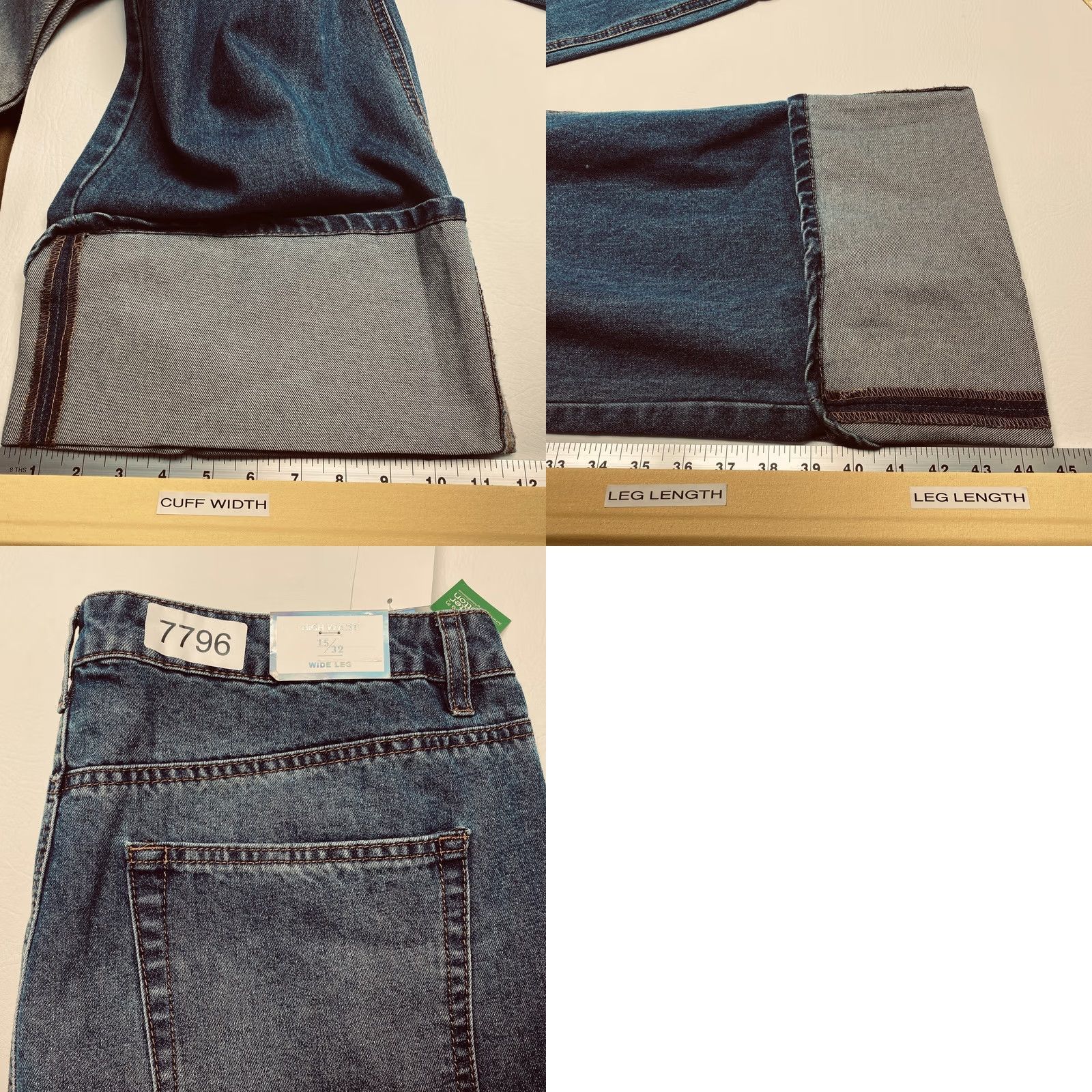 Vintage NWT Tinseltown Jeans Womens 15/32 Blue High Waist Wide Leg Cuffed Hem Denim Size 36" / US 14 / IT 50 - 9 Thumbnail