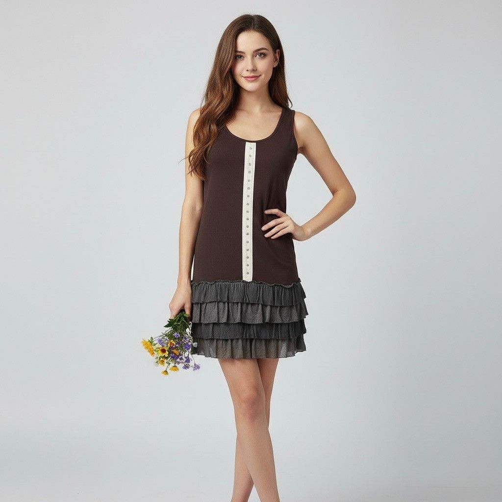 Other Vtg NWT Brown Tiered Ruffle Hem Drop Waist Mini Dress| Coque Size S / US 4 / IT 40 - 7 Thumbnail