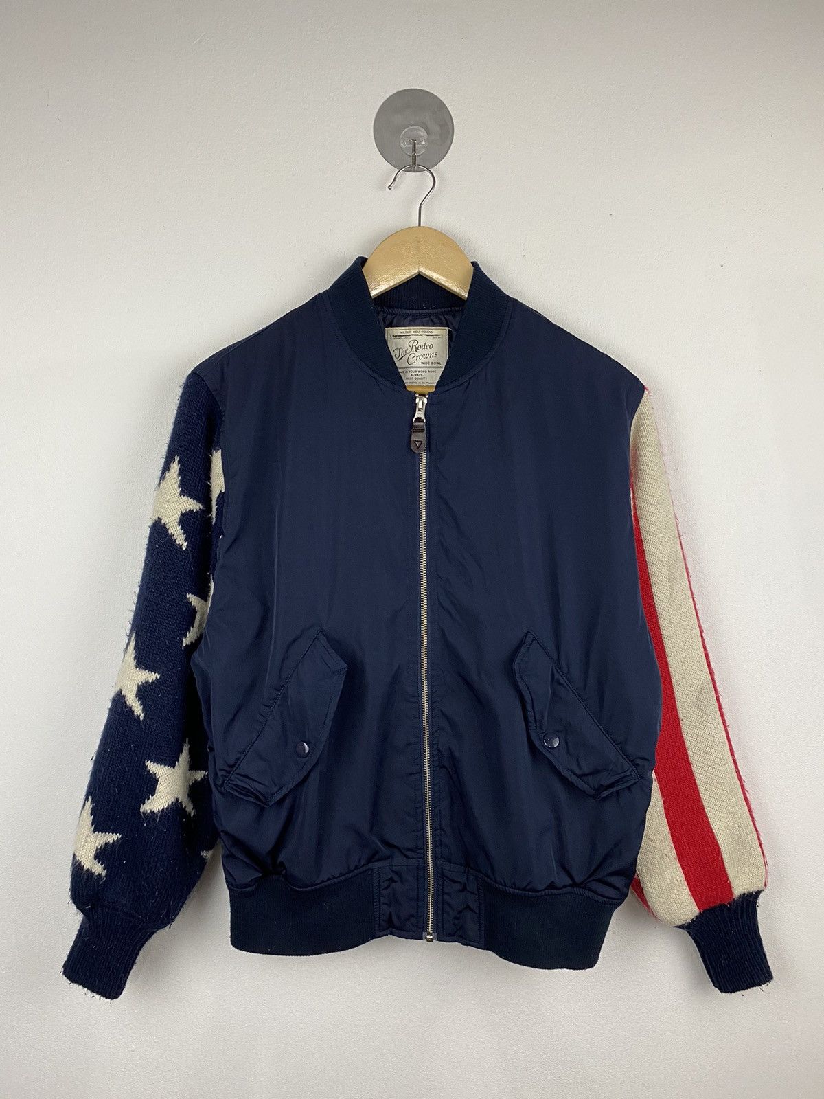 image of Hype x Vintage The Rodeo Crowns American Flag Motive Bombers in Dark Blue, Men's (Size Small)