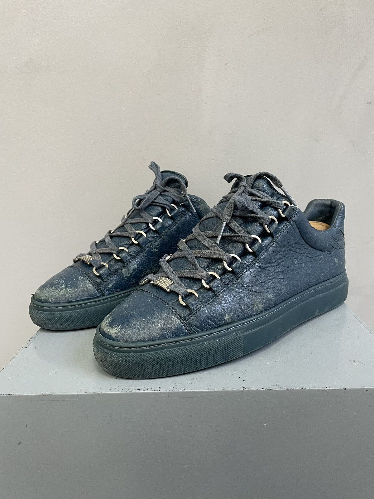 Balenciaga arena Blue Distressed Low Top Sneakers Size 41