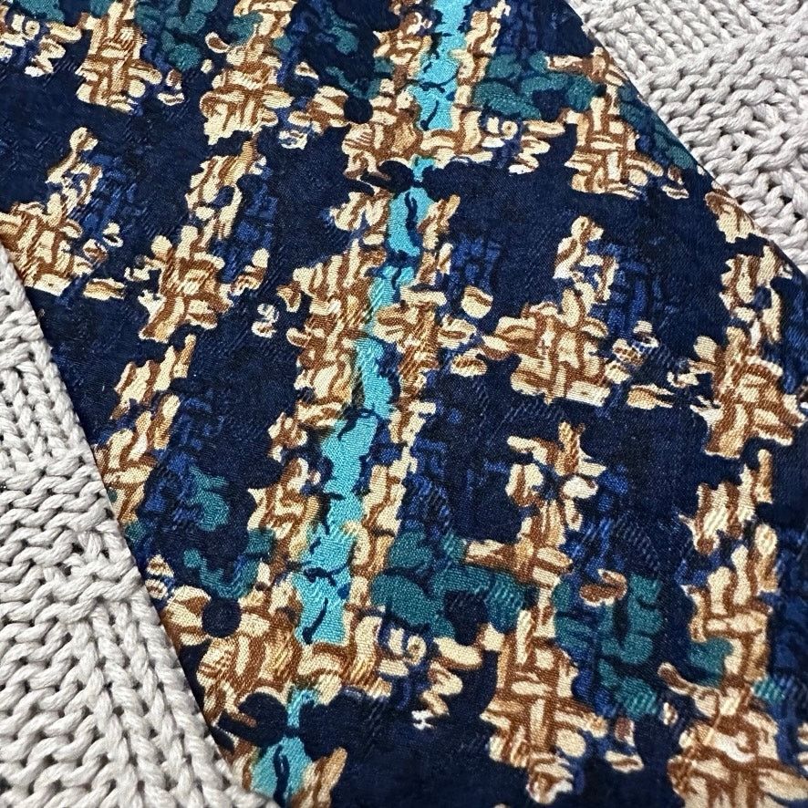 Vintage Vintage navy and gold abstract plaid silk tie Size ONE SIZE - 2 Thumbnail