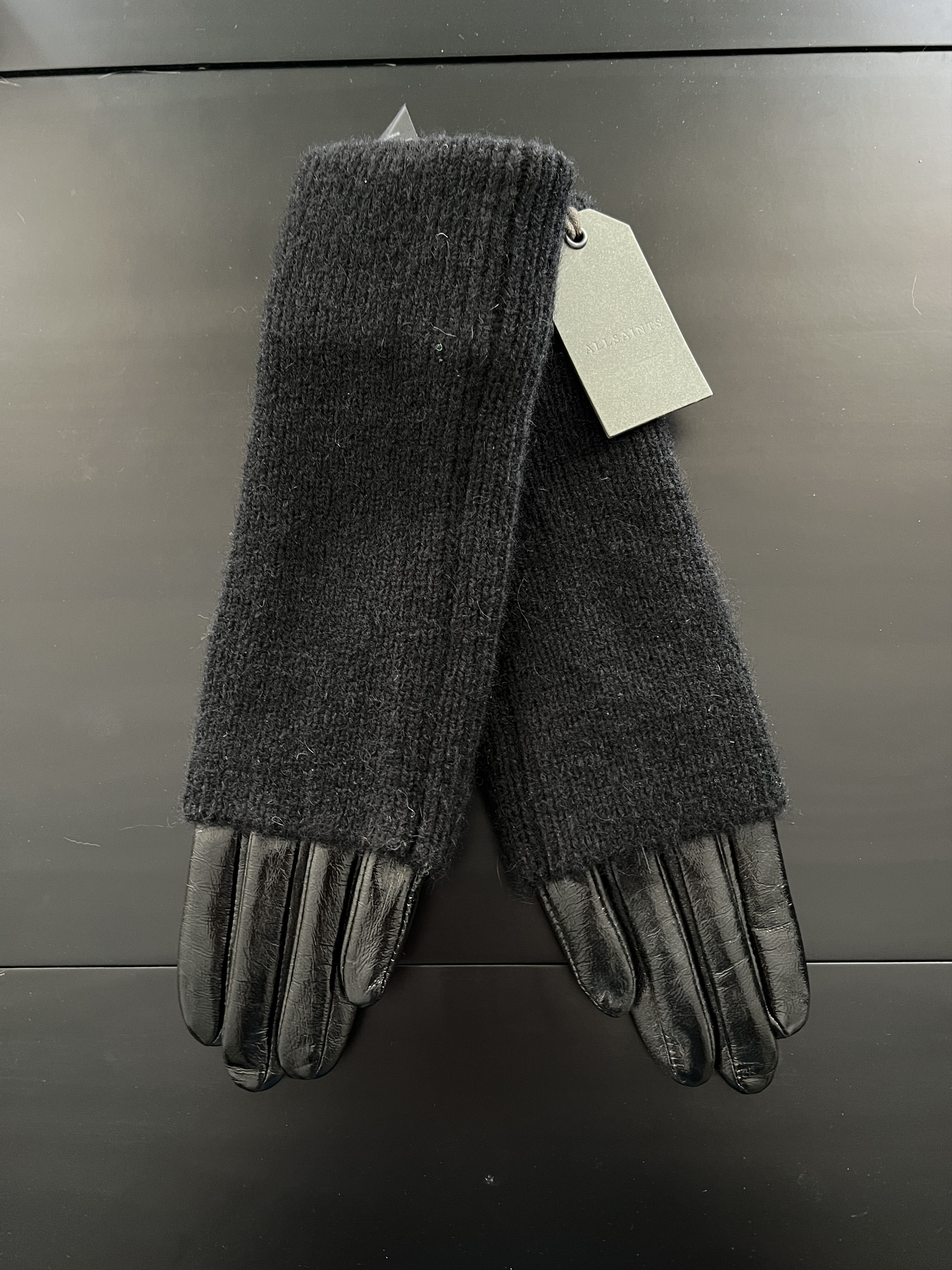 Allsaints Jesse Cuff Leather Glove in Shiny Black Size ONE SIZE - 1 Thumbnail