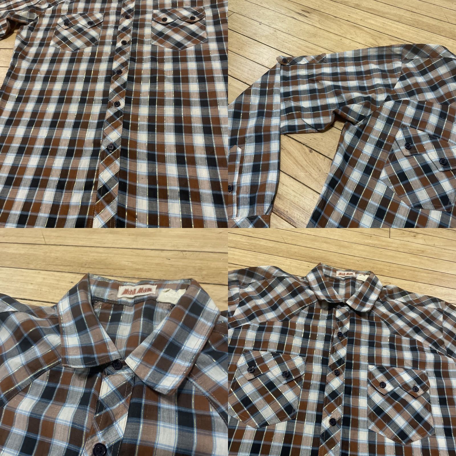 Vintage MadMan Vintage 1970s Shirt Men L Brown Gold Brocade Stripe Western Cowboy 42" Size US L / EU 52-54 / 3 - 10 Thumbnail