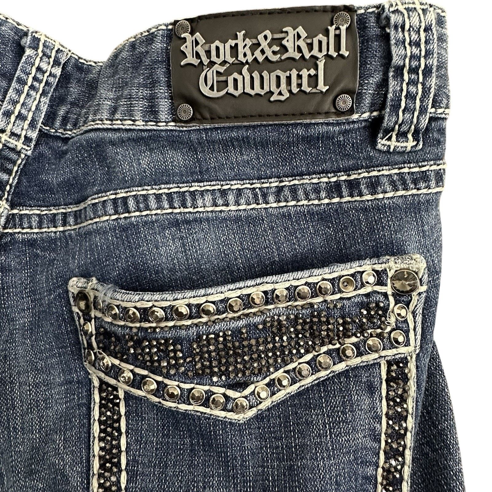 Other Rock & Roll Cowgirl Jeans Womens 32x34 Studded Silver Stitch Size 32" / US 10 / IT 46 - 8 Thumbnail