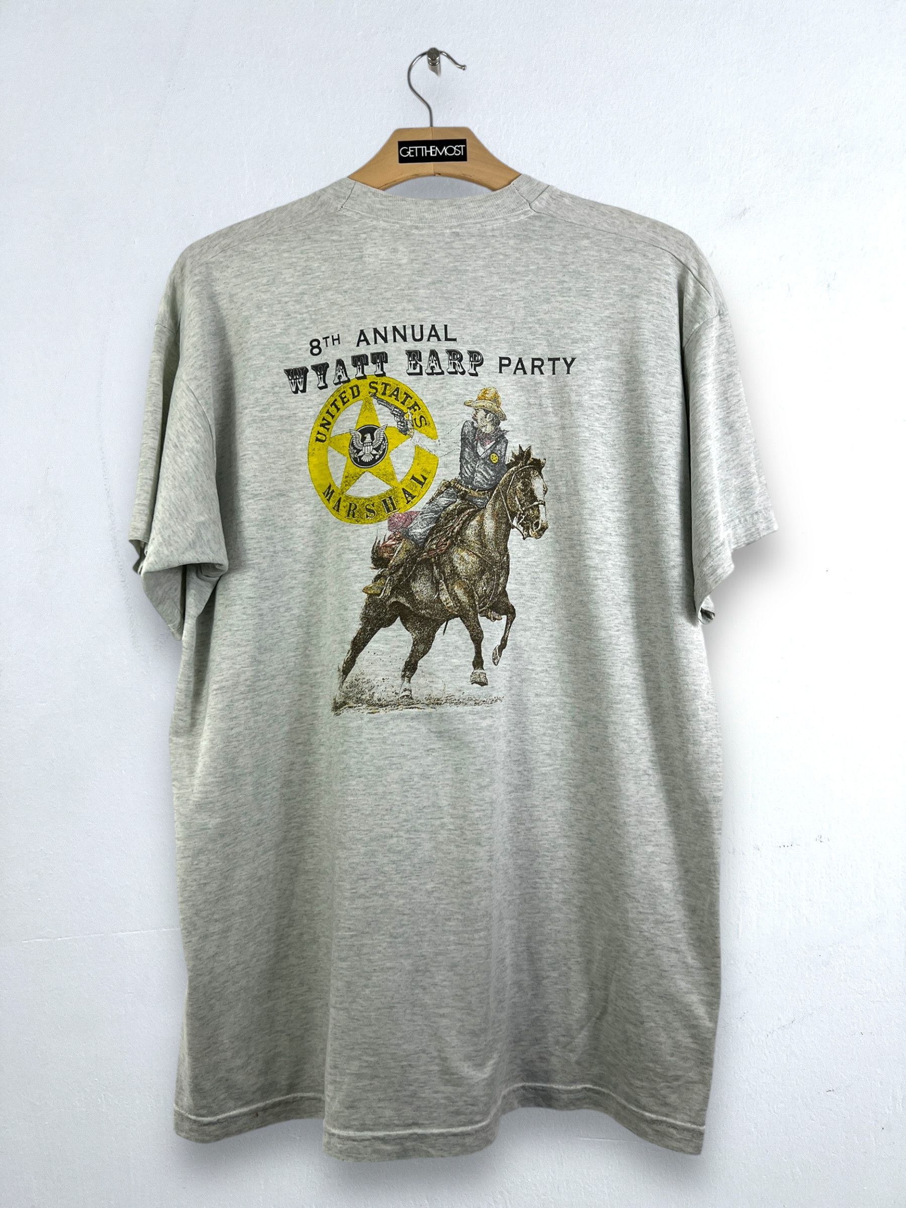 Vintage No.4758 Vintage 90s Wyatt Earp Party Graphic Tee (XL) Size US XL / EU 56 / 4 - 1 Thumbnail