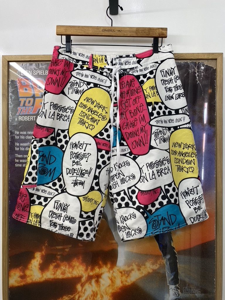 Stussy 00s Stussy Pop Art Speech Bubble Comic Pattern Style Shorts Size US 32 / EU 48 - 1 Thumbnail