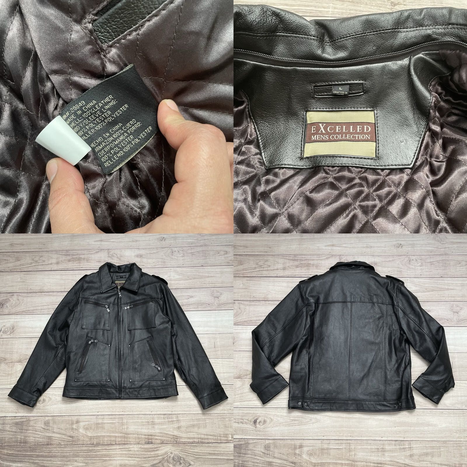 Vintage VTG Excelled Men’s Leather Jacket Full Zip Lined Biker Bomber Coat 90s Black L Men’s Jacket Size US L / EU 52-54 / 3 - 8 Thumbnail