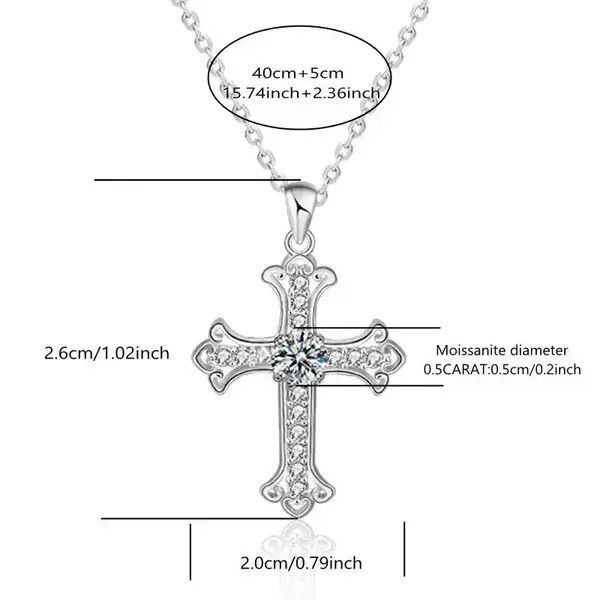 Jewelry 925 Sterling Silver 0.5 Carat Moissanite Cross Necklace Size ONE SIZE - 4 Thumbnail