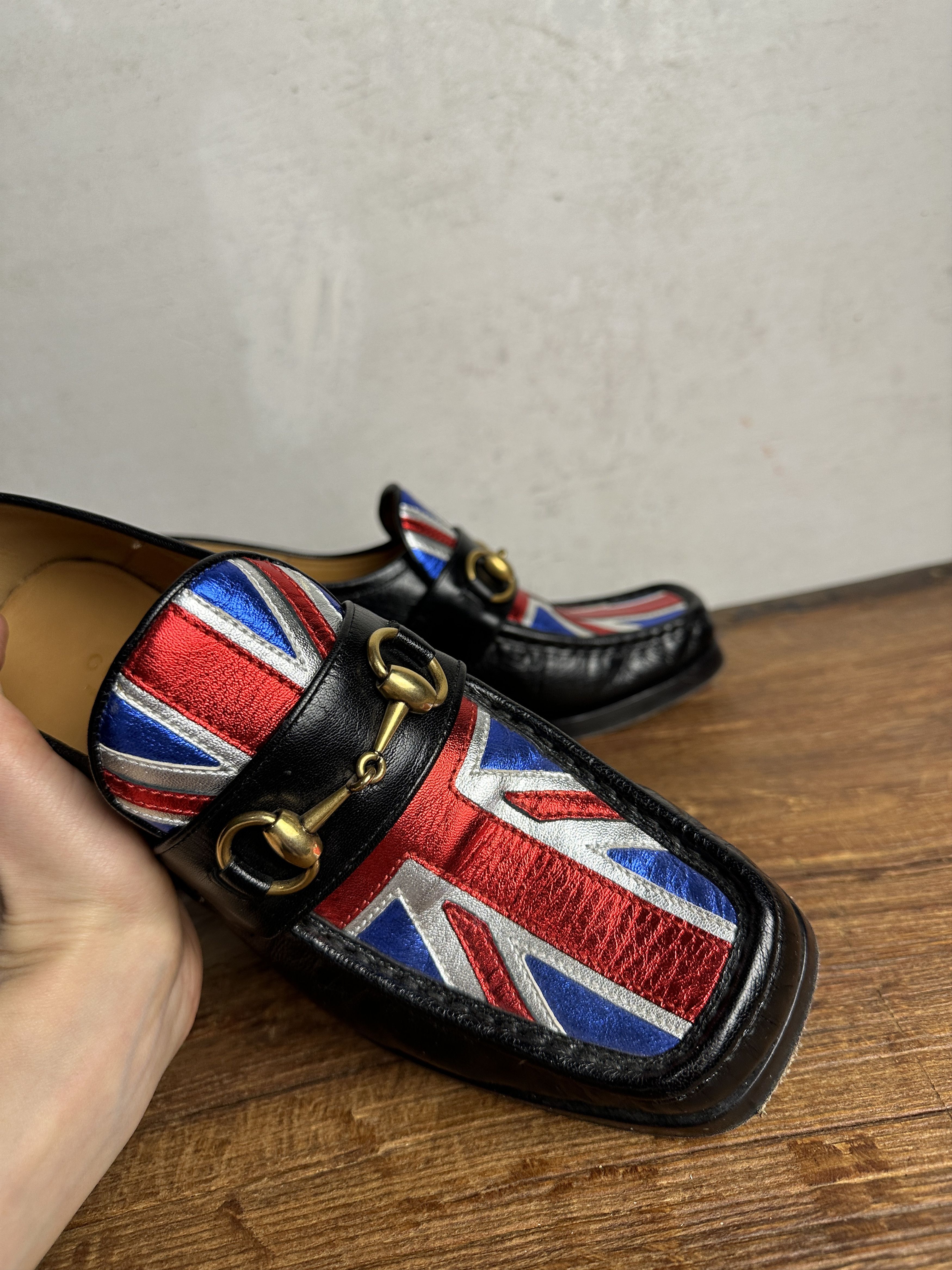 Gucci Gucci Resort 17 Black Leather Union Jack Horsebit Heel Pumps Size US 8 / IT 38 - 11 Thumbnail