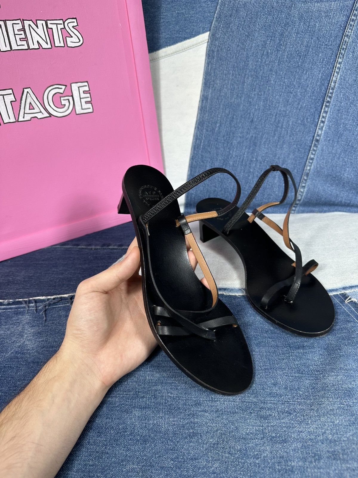 ATP Atelier ATP Atelier Nashi 50 Black Leather Sandals Heels Thin Strap Size US 9 / IT 39 - 9 Thumbnail