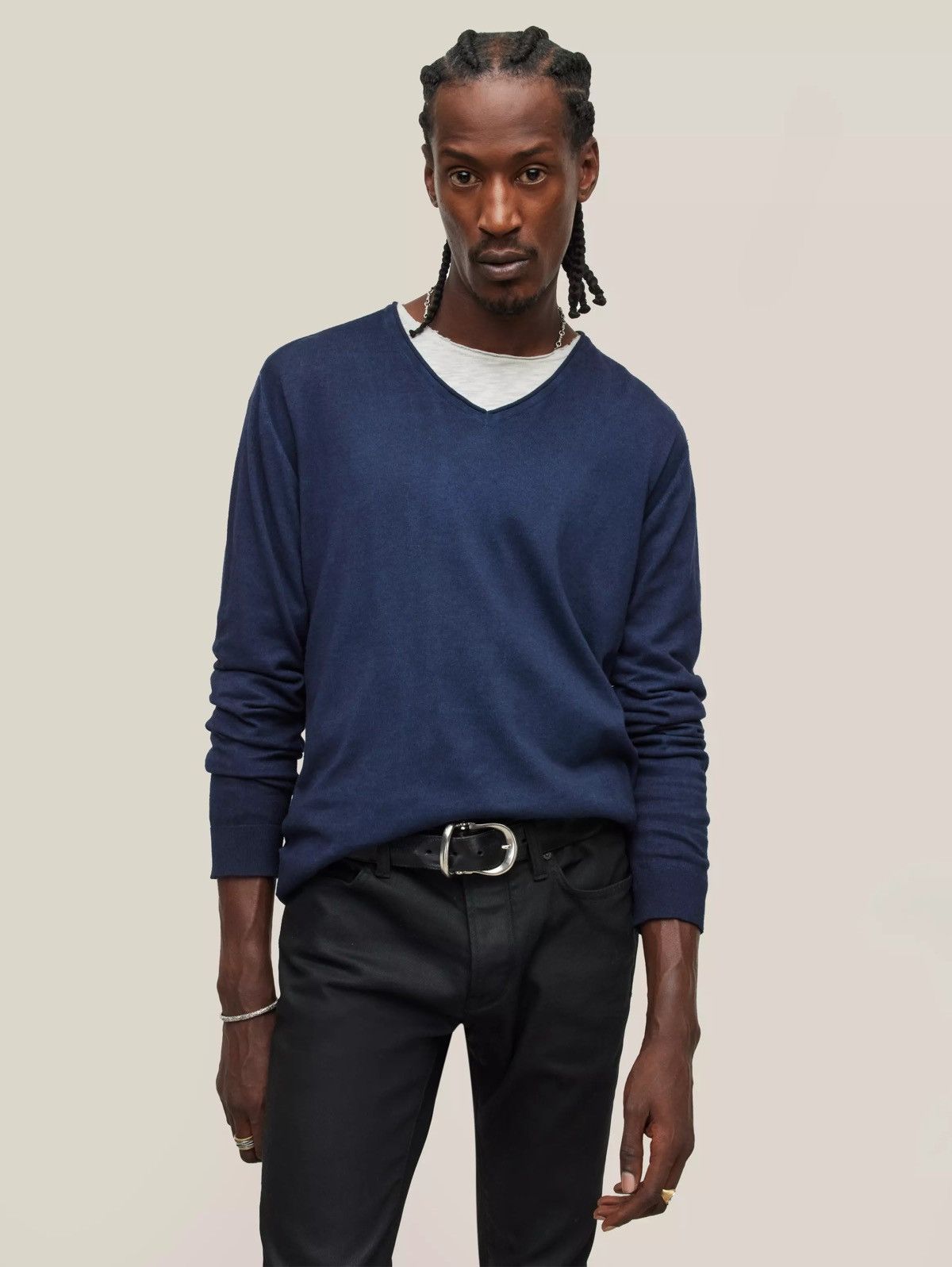 image of John Varvatos V Neck Knit. Small in Blue, Men's