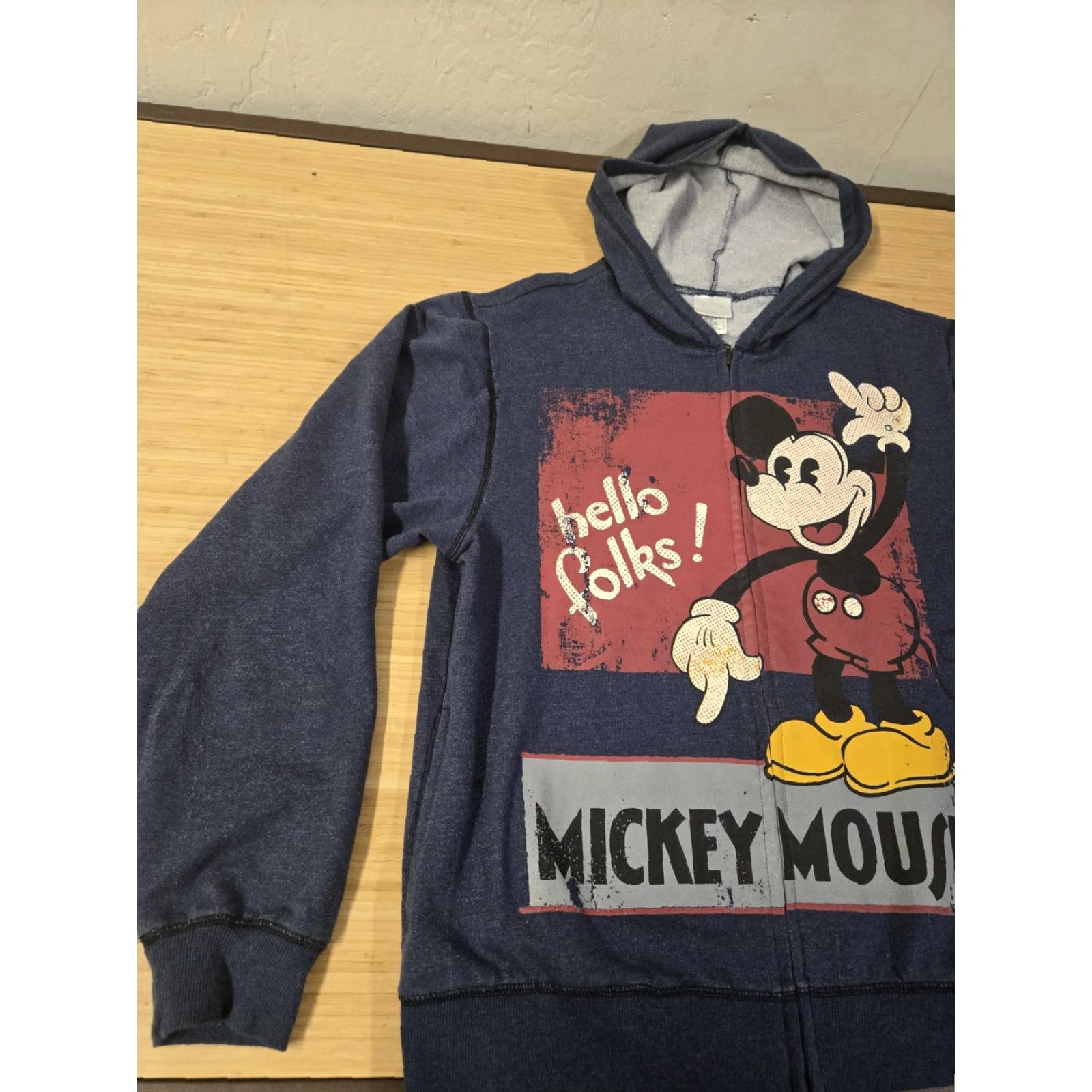 Disney Mickey Mouse Hoodie Mens Large Blue Disney Store Hello Folks Zip Up Graphic Print Hooded Full Zip Mens L Blue Size US L / EU 52-54 / 3 - 3 Thumbnail