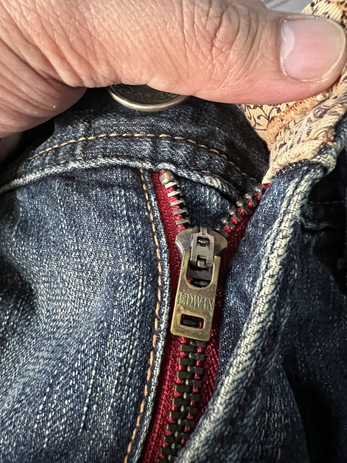 Edwin × If Six Was Nine × Le Grande Bleu (L.G.B.) 💥FLARE💥VINTAGE EDWIN 503 BLUE TRIP NICE DESIGN Size US 33 - 18 Thumbnail