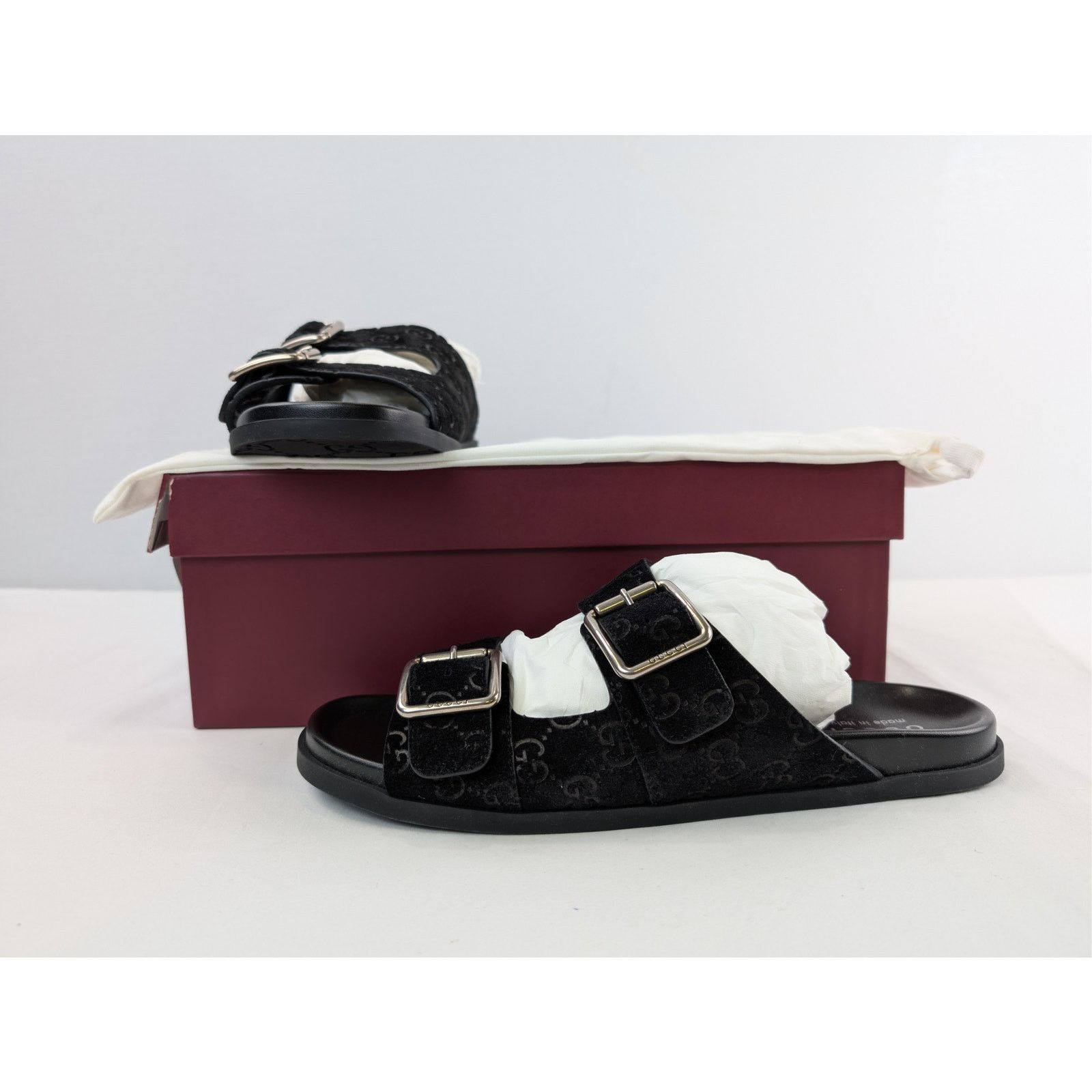 Gucci o1rshd1 GG Suede Slide Sandals in Black Size US 11.5 / EU 44-45 - 17 Thumbnail