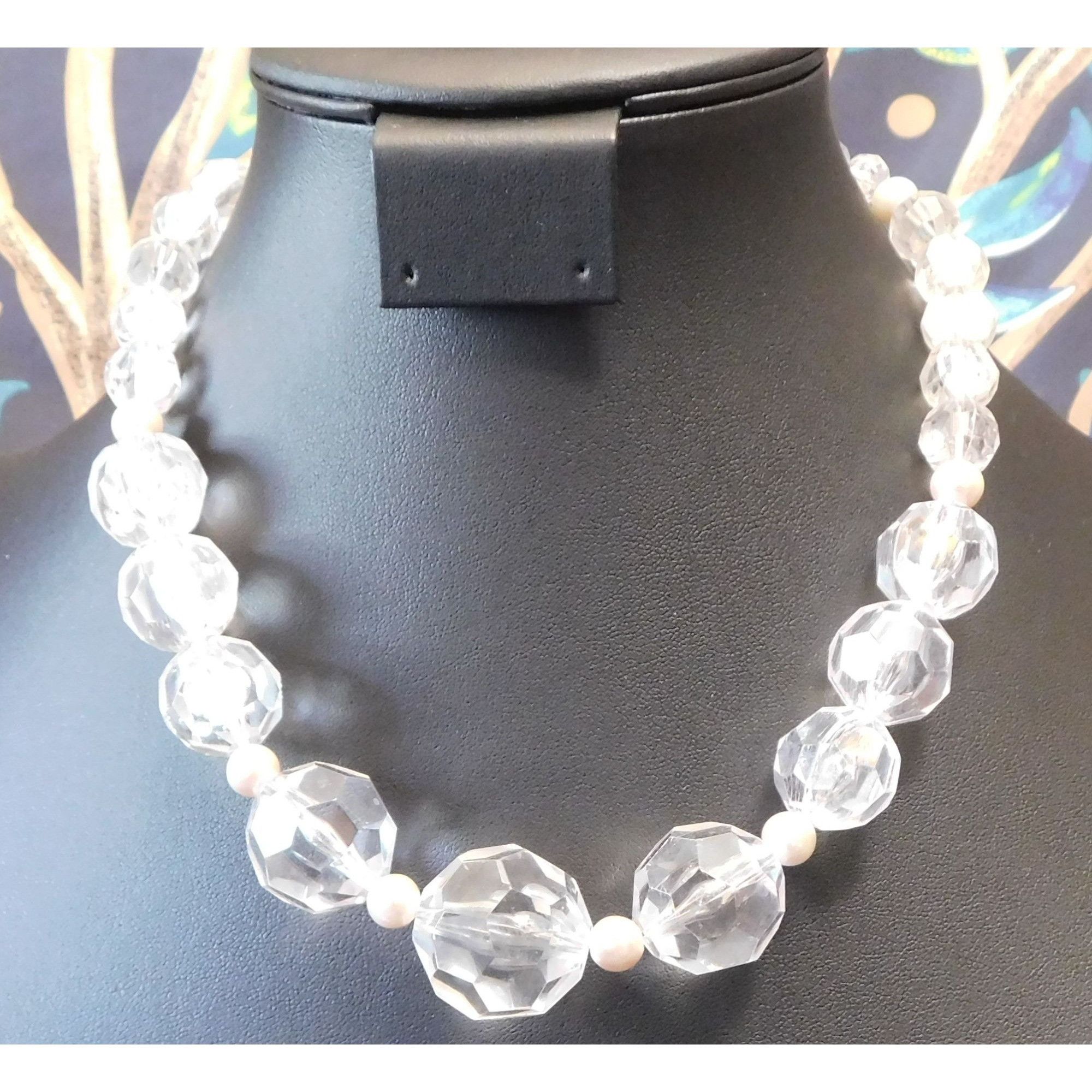 Other Chunky Clear Faceted Beaded Necklace With Faux Pearl Accents Size ONE SIZE - 3 Thumbnail