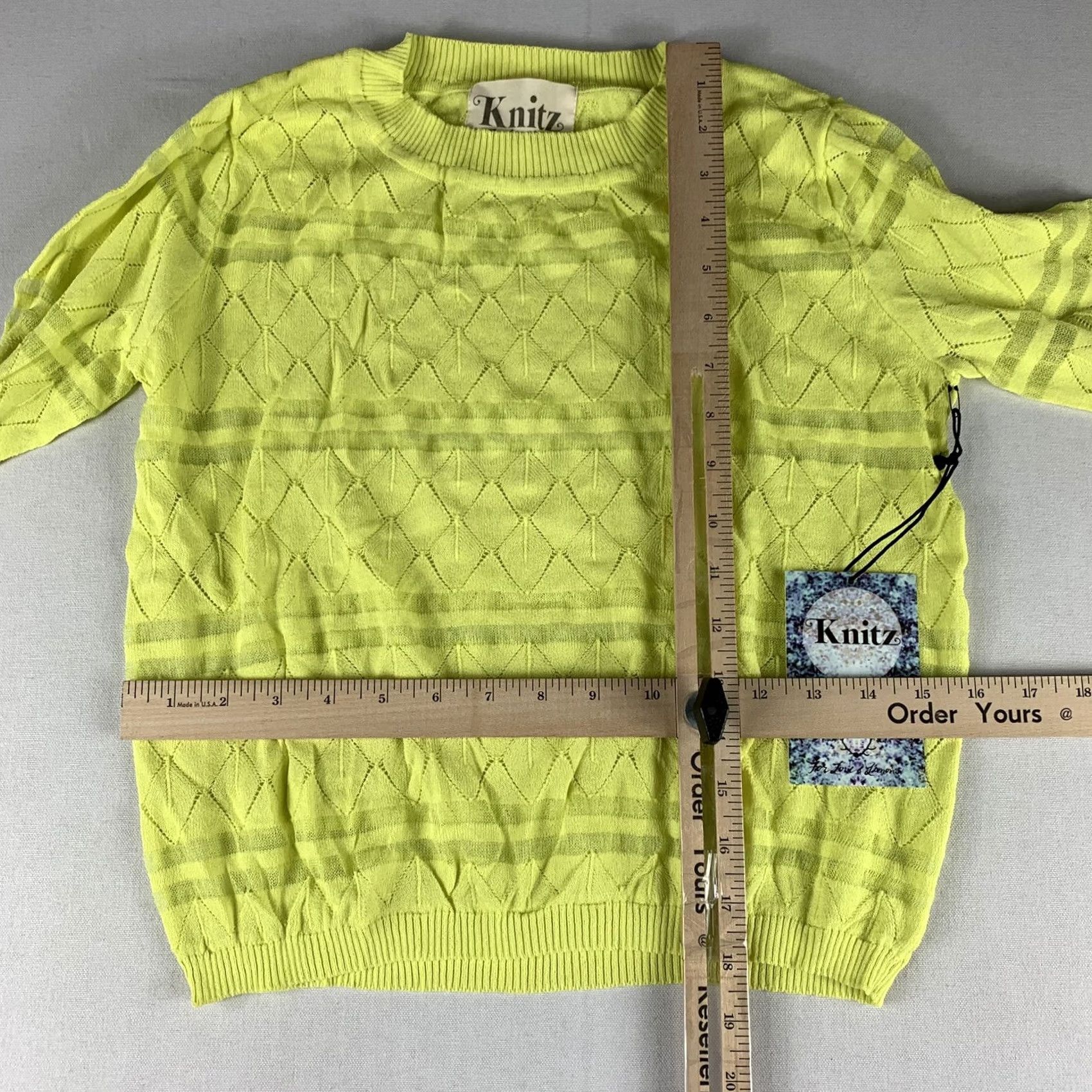 Vintage for love and lemons knitz SHEER LONGSLEEVE SIZE XS YELLOW NEON Size XS / US 0-2 / IT 36-38 - 4 Thumbnail