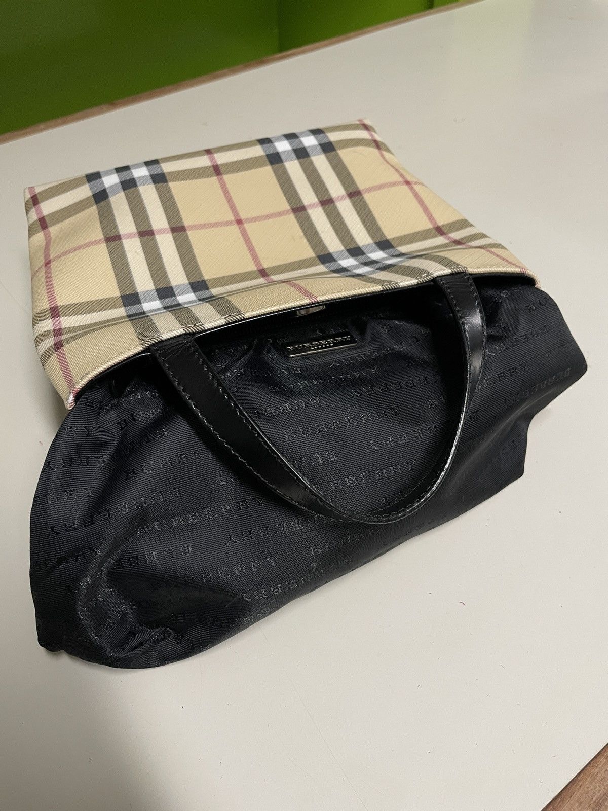 Burberry VTG BURBERRY Nova Check Leather-Canvas Tote Hand Bag Purse S Size ONE SIZE - 11 Thumbnail