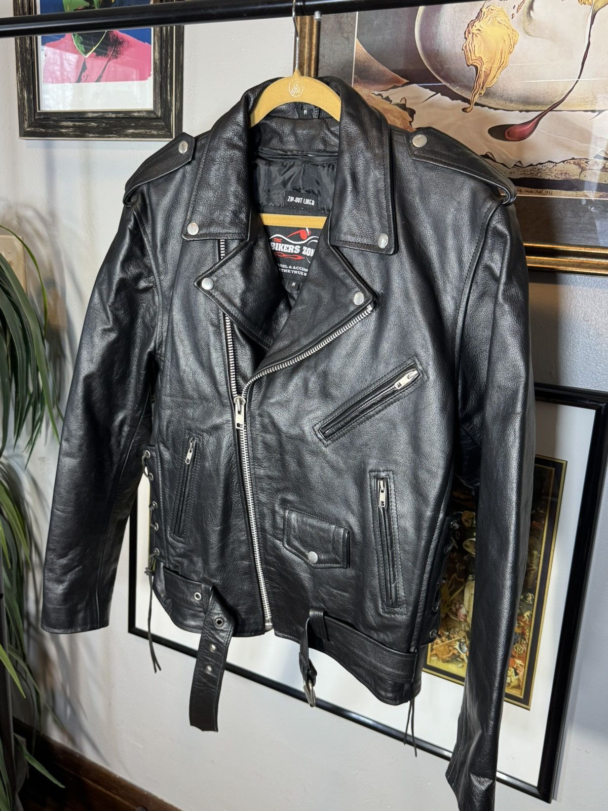 Vintage THE BIKERS ZONE Leather Motorcycle Jacket with Zip-out liner Size US M / EU 48-50 / 2 - 3 Thumbnail