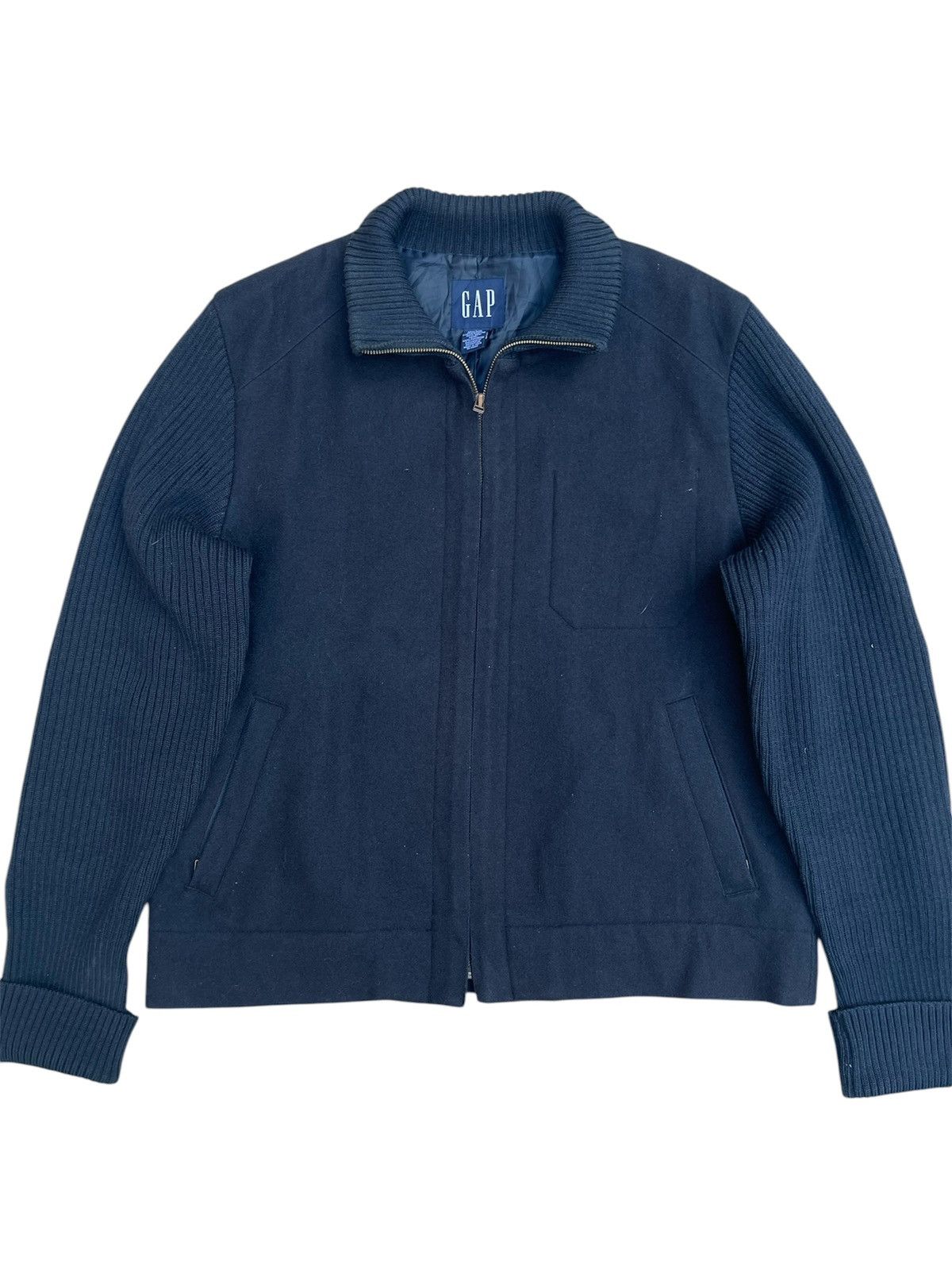 Gap Vintage GAP Wool Bomber Jacket - Rib Knit Arms Size US L / EU 52-54 / 3 - 1 Thumbnail