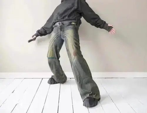 Japanese Brand VIBE Retro distressed splash striped wide-leg draped jeans Size US 32 / EU 48 - 4 Thumbnail